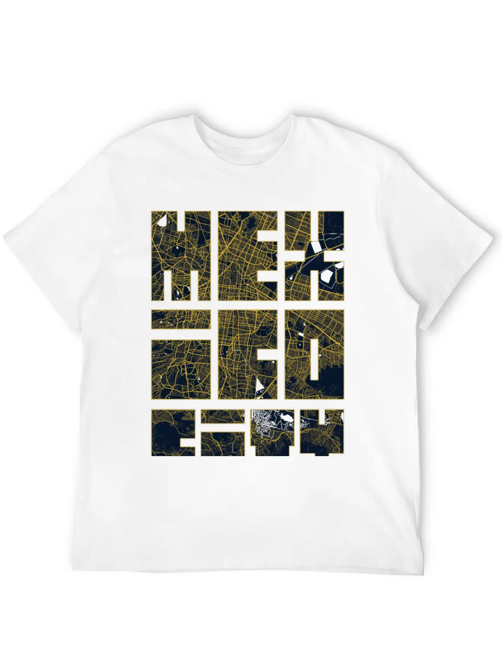 Mexico City Map Typography - Gold Art Deco Classic Cotton Tee – Unisex Comfort For Any Season