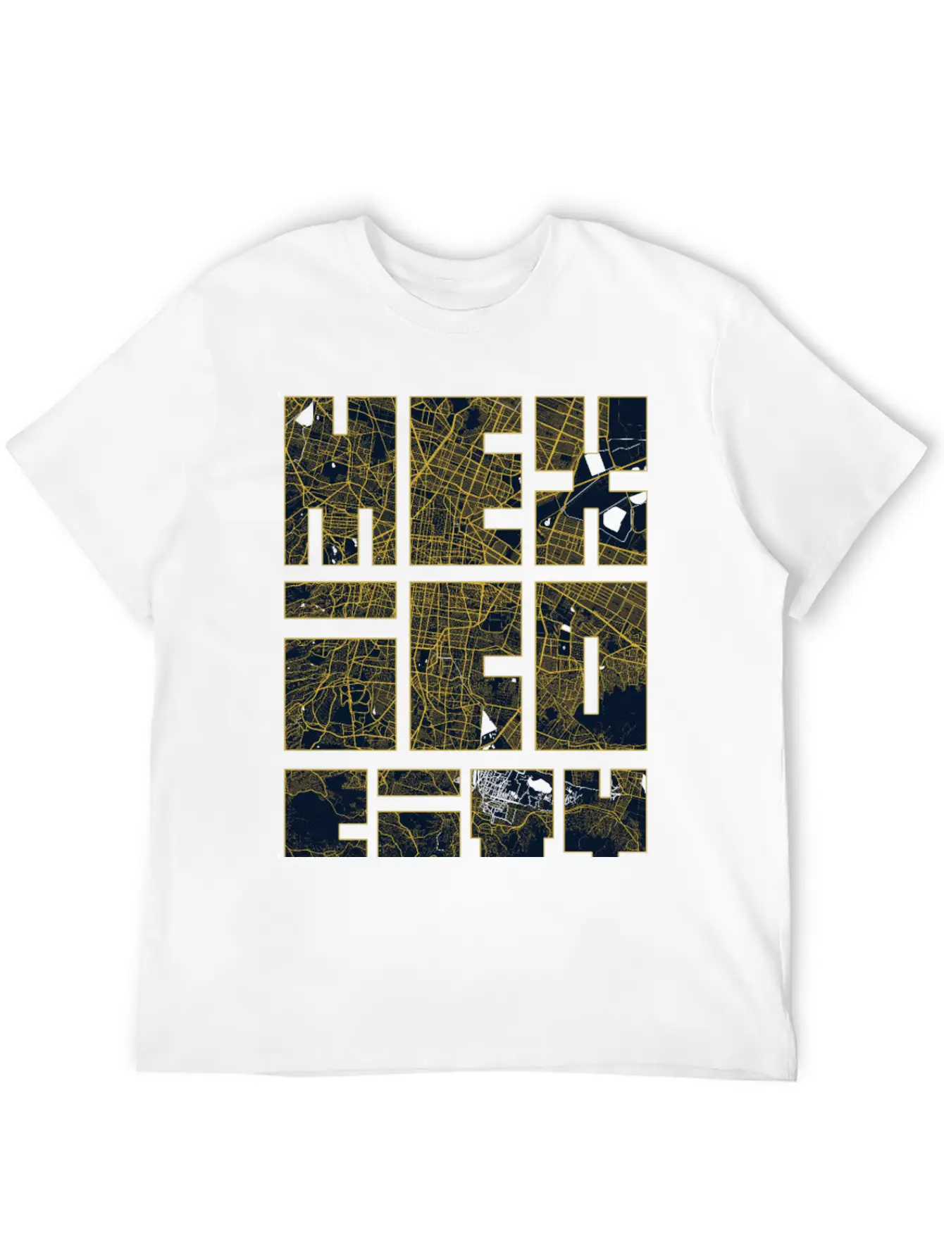Mexico City Map Typography - Gold Art Deco Classic Cotton Tee – Unisex Comfort For Any Season