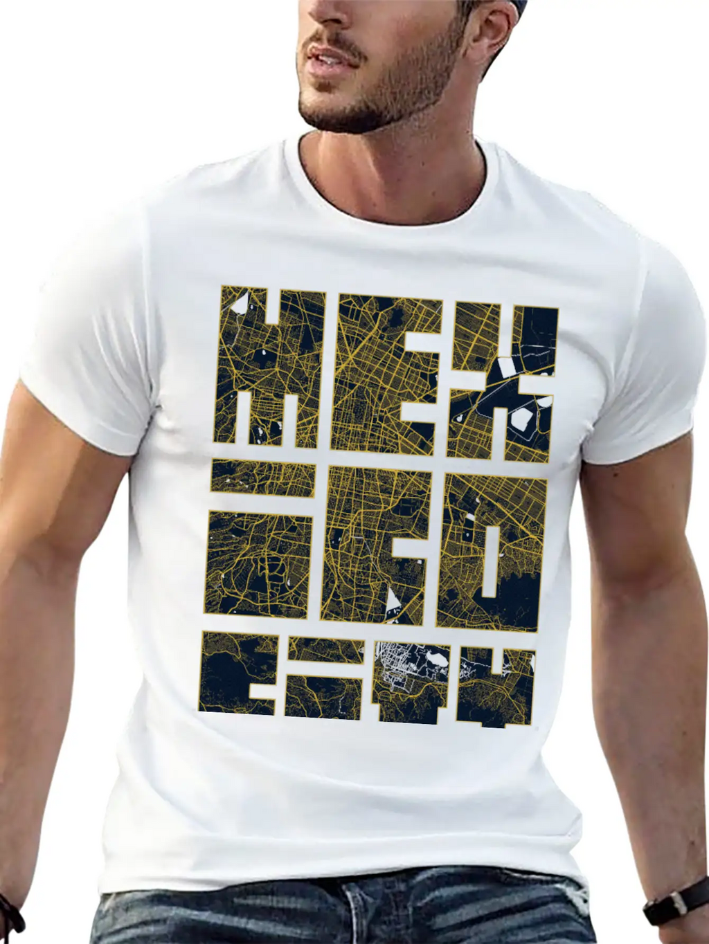 Mexico City Map Typography - Gold Art Deco Classic Cotton Tee – Unisex Comfort For Any Season