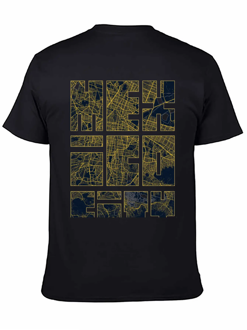 Mexico City Map Typography - Gold Art Deco Classic Cotton Tee – Unisex Comfort For Any Season