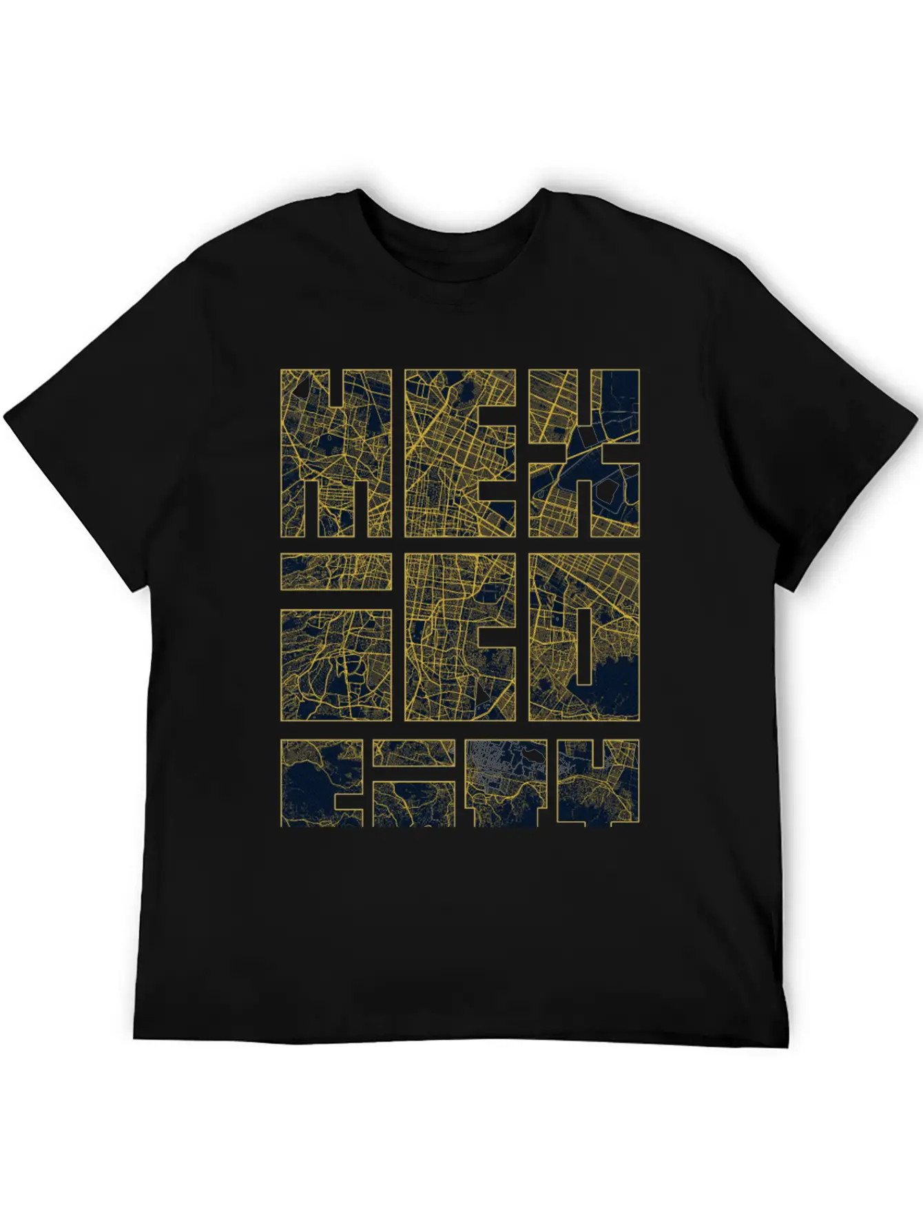 Mexico City Map Typography - Gold Art Deco Classic Cotton Tee – Unisex Comfort For Any Season