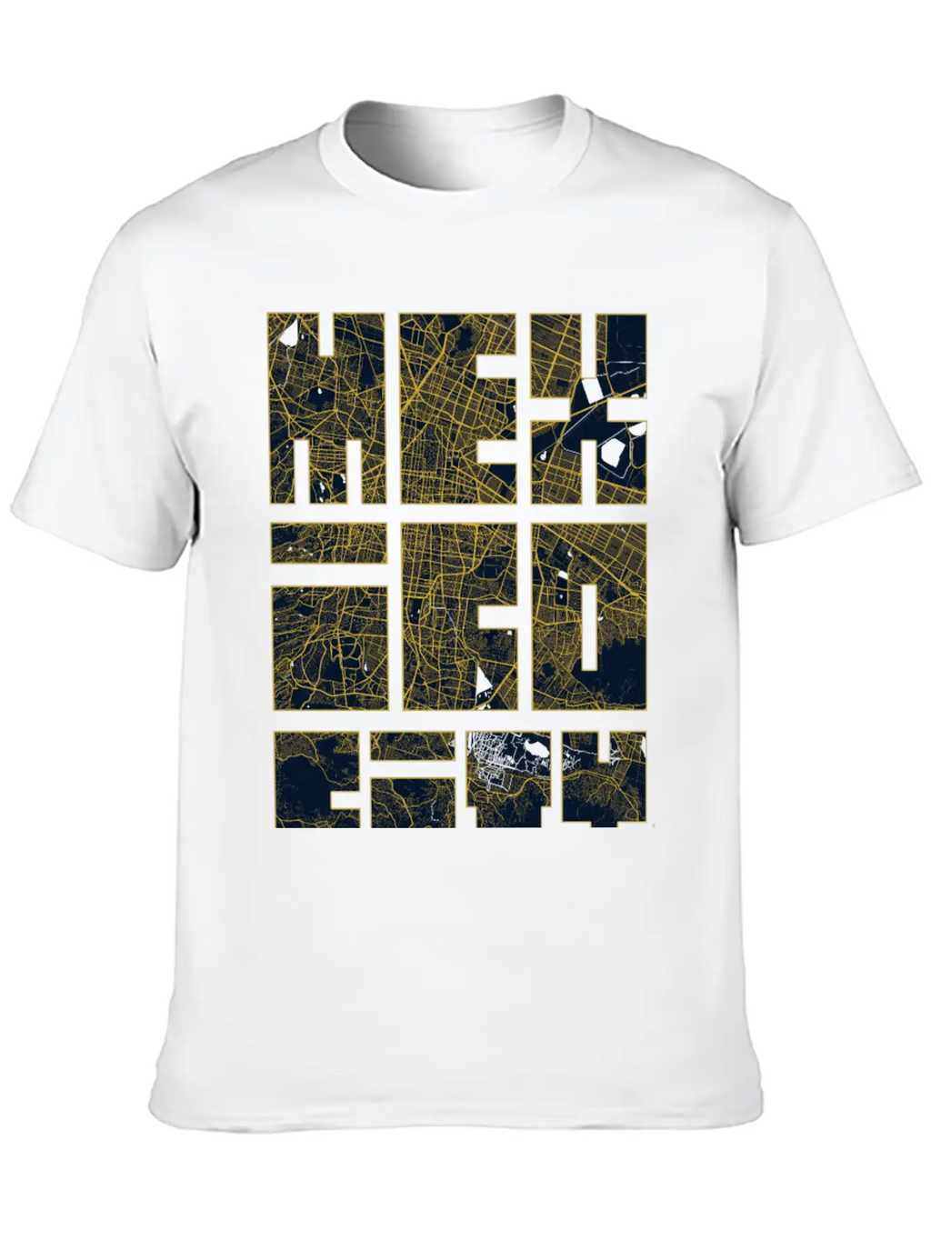 Mexico City Map Typography - Gold Art Deco Classic Cotton Tee – Unisex Comfort For Any Season