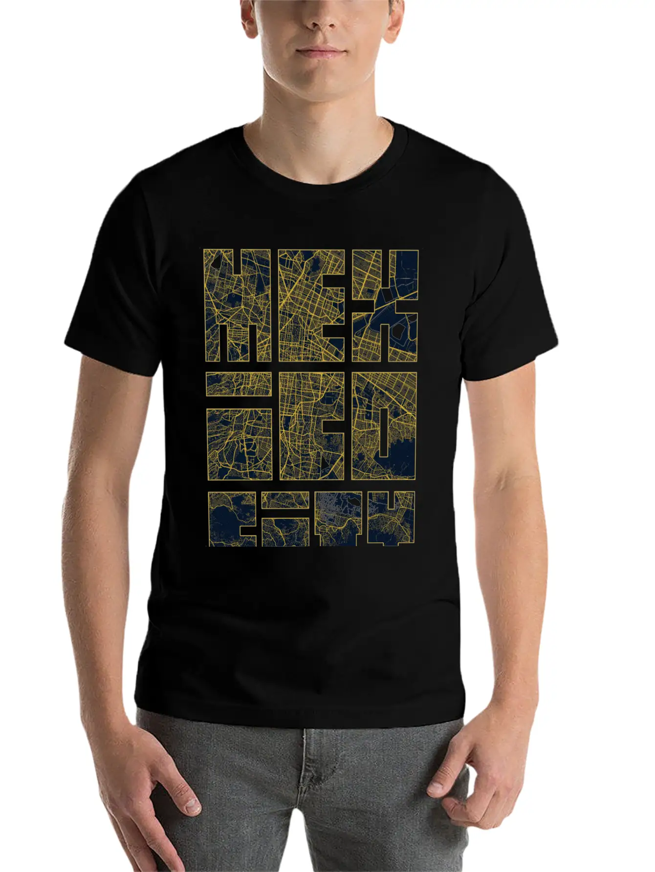 Mexico City Map Typography - Gold Art Deco Classic Cotton Tee – Unisex Comfort For Any Season