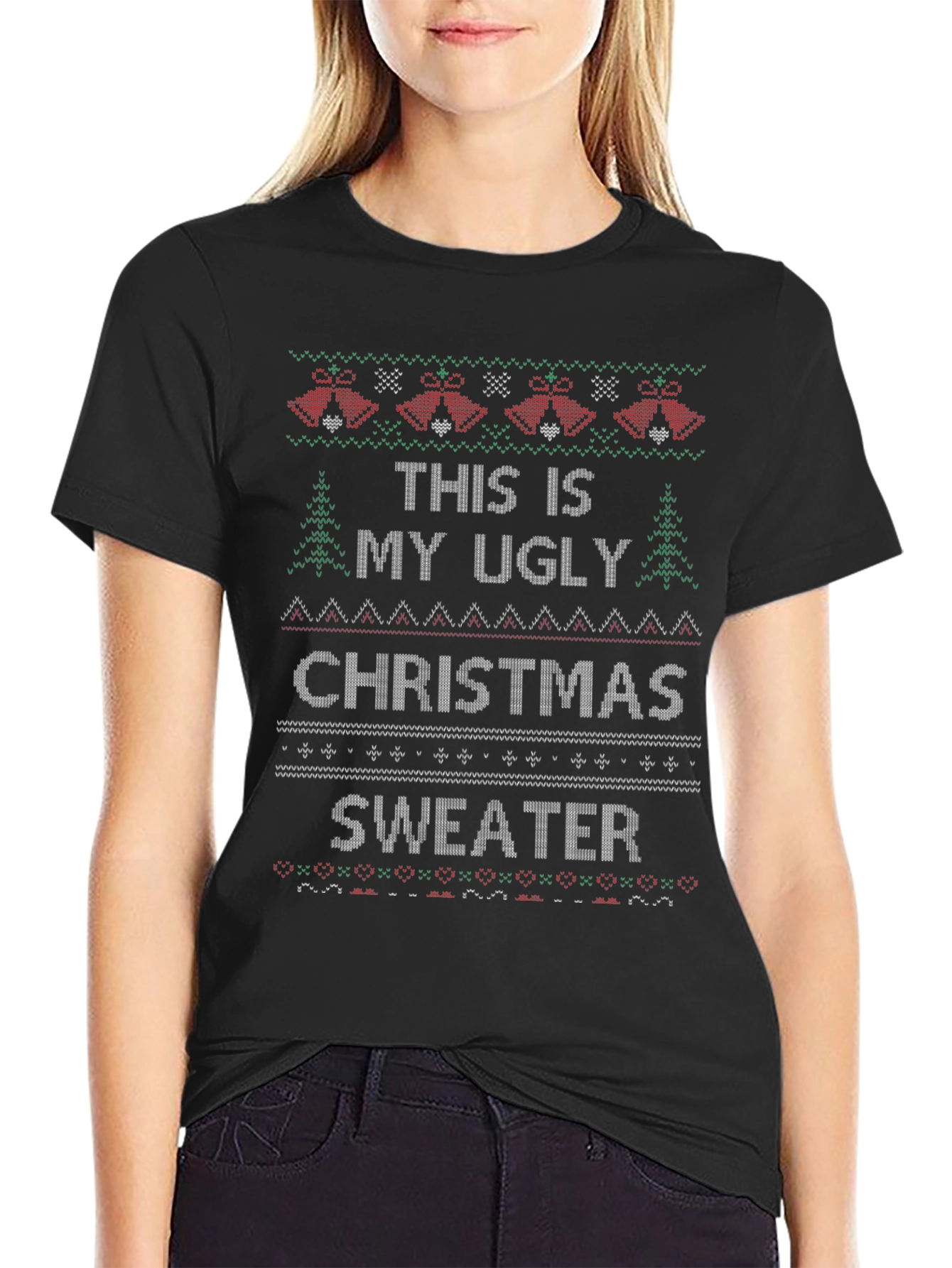 Ugly Christmas Sweater Graphic Tee - Holiday Fun