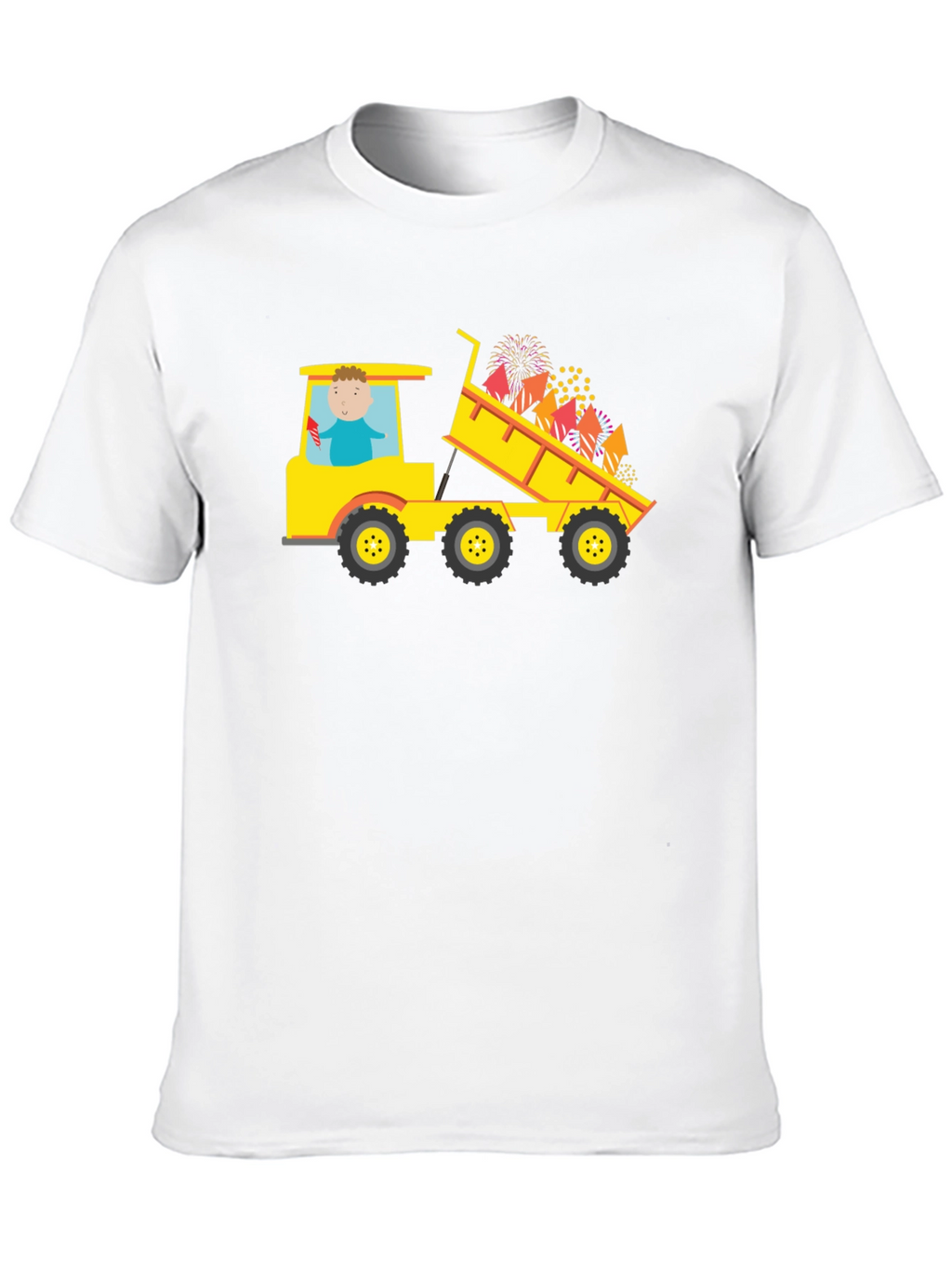 Black T-Shirt with Construction Truck Fireworks Graphic