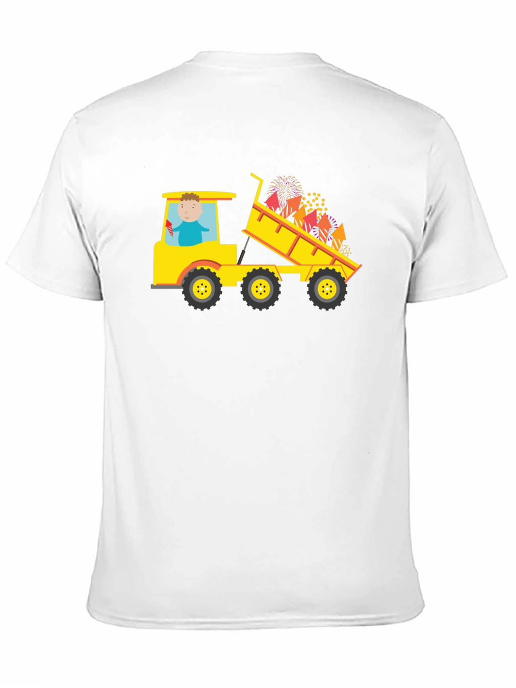 Black T-Shirt with Construction Truck Fireworks Graphic
