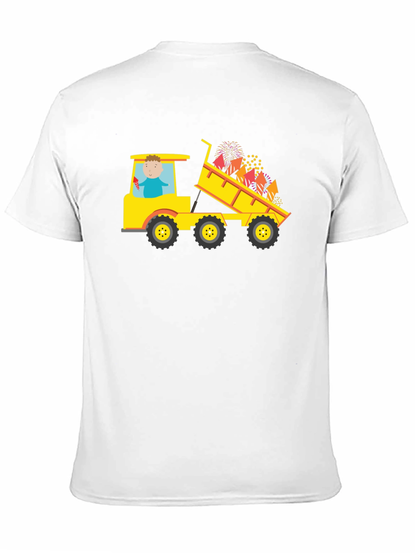 Black T-Shirt with Construction Truck Fireworks Graphic