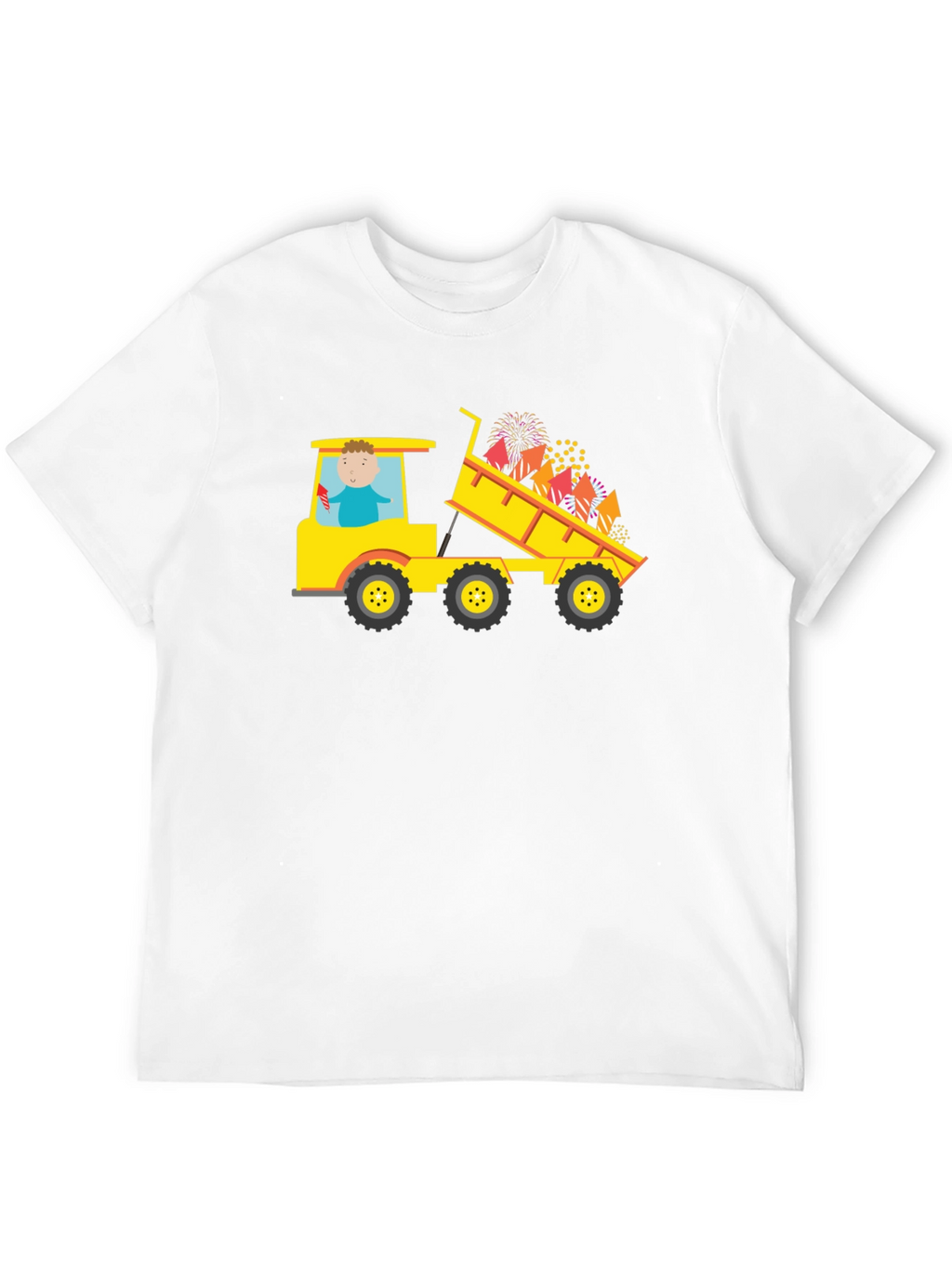 Black T-Shirt with Construction Truck Fireworks Graphic