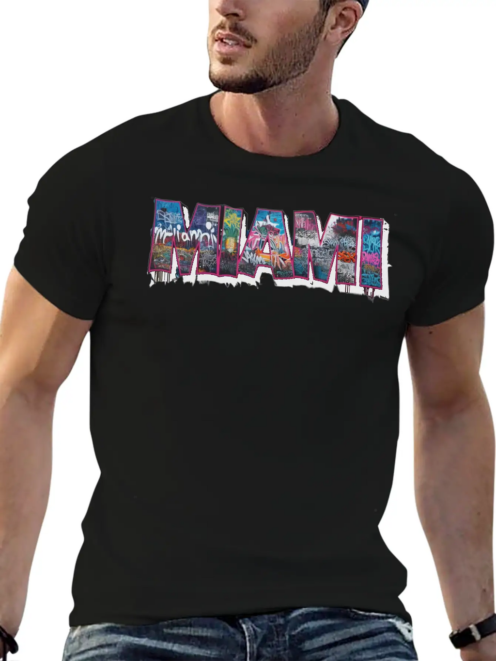 MIAMI GRAFFITI Basic Graphic T-Shirt – Daily Comfort In Soft Cotton
