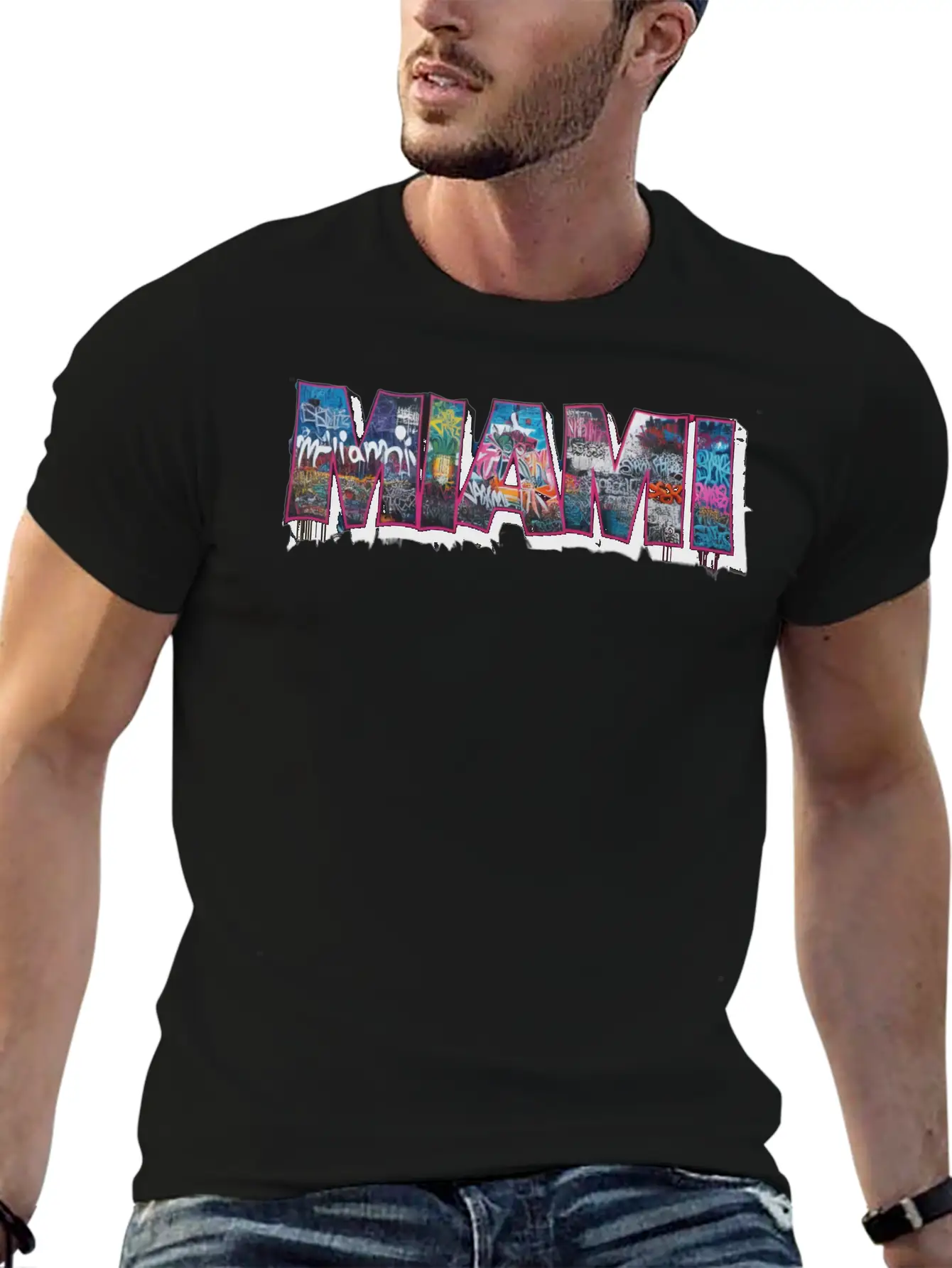 MIAMI GRAFFITI Basic Graphic T-Shirt – Daily Comfort In Soft Cotton