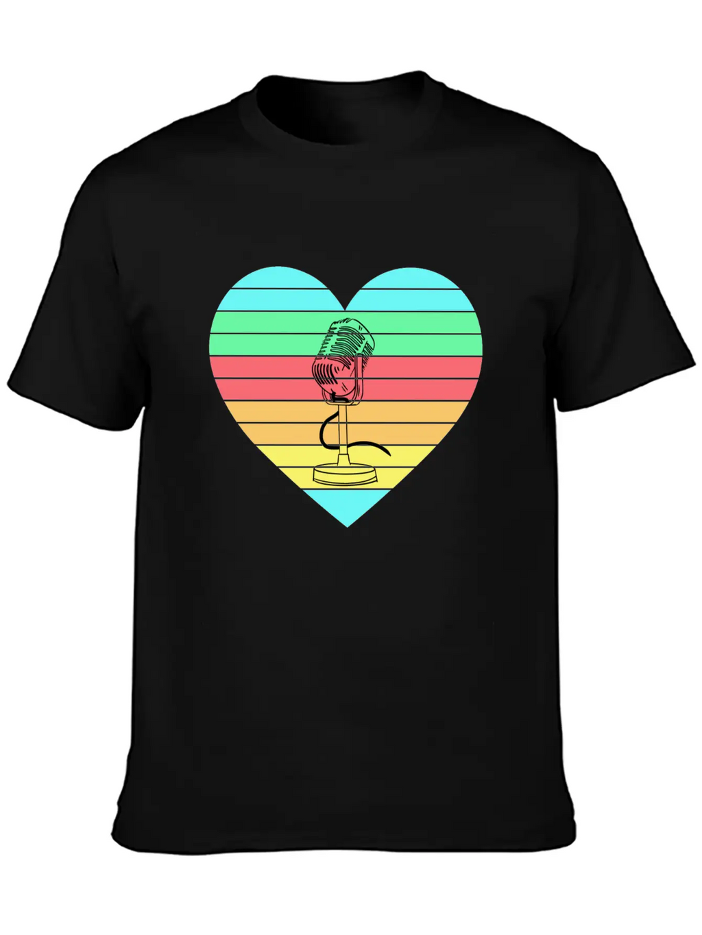 Microphone Heart Rainbow Design Basic Graphic T-Shirt – Daily Comfort In Soft Cotton