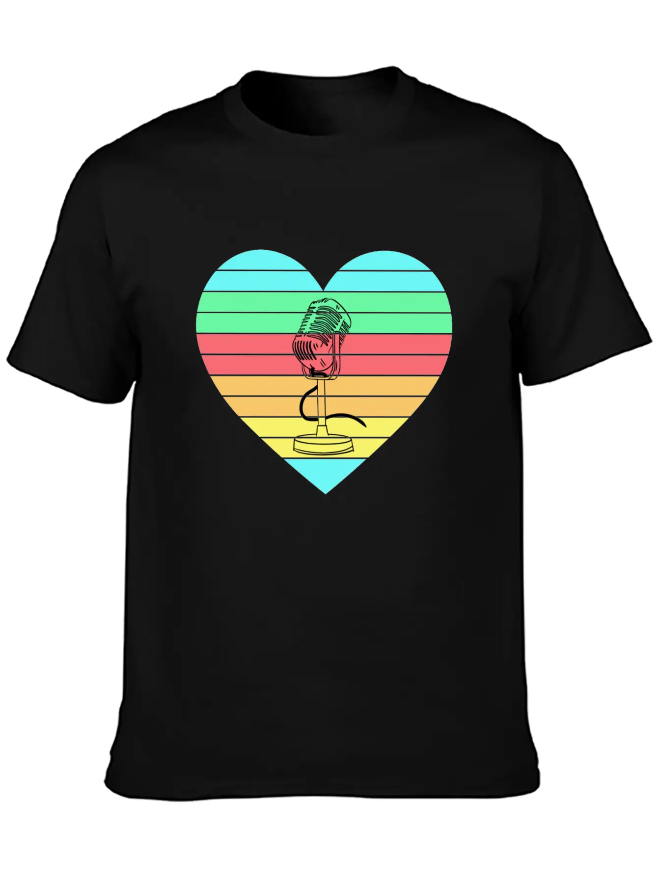 Microphone Heart Rainbow Design Basic Graphic T-Shirt – Daily Comfort In Soft Cotton