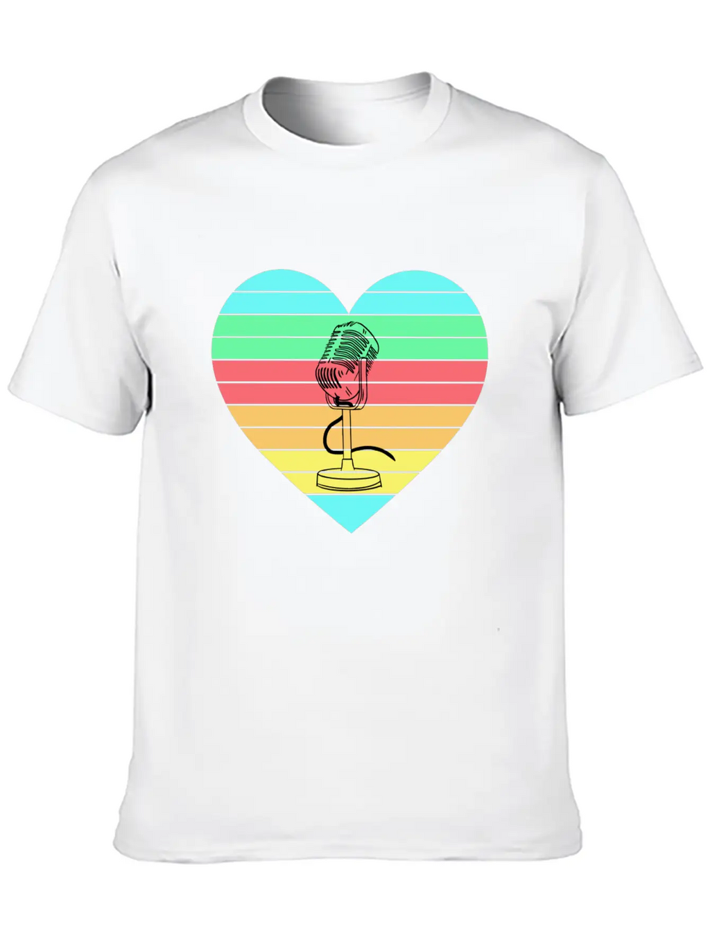 Microphone Heart Rainbow Design Basic Graphic T-Shirt – Daily Comfort In Soft Cotton