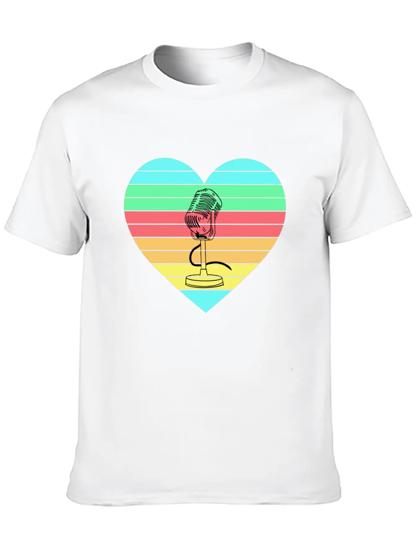 Microphone Heart Rainbow Design Basic Graphic T-Shirt – Daily Comfort In Soft Cotton