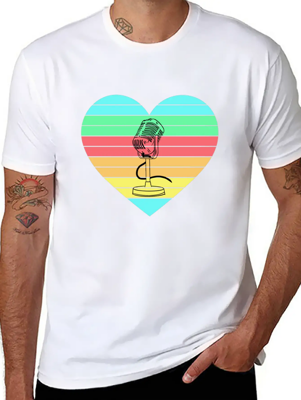 Microphone Heart Rainbow Design Basic Graphic T-Shirt – Daily Comfort In Soft Cotton