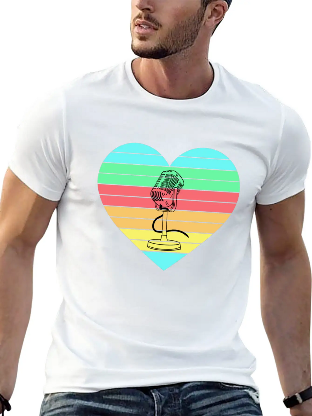 Microphone Heart Rainbow Design Basic Graphic T-Shirt – Daily Comfort In Soft Cotton
