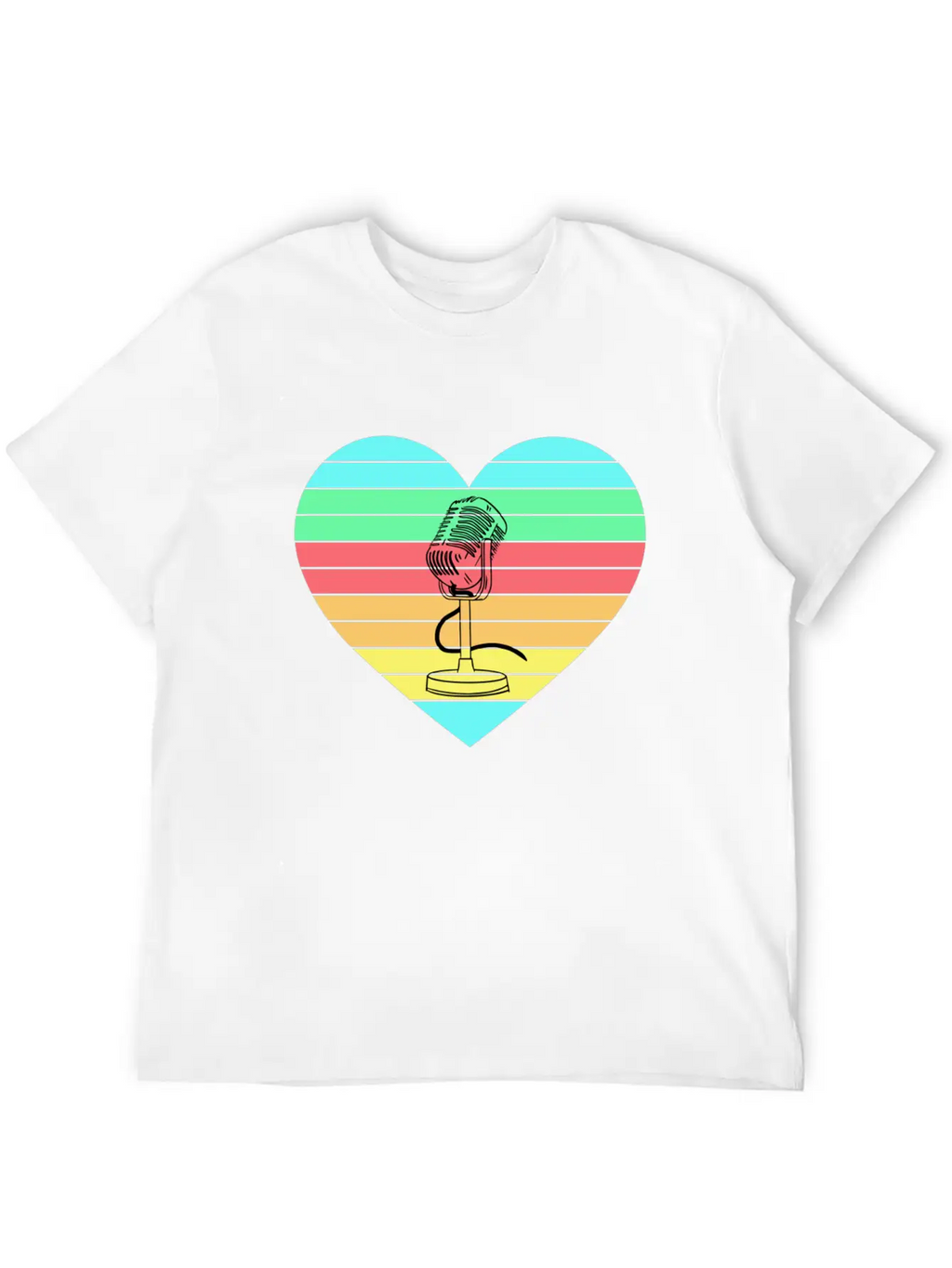 Microphone Heart Rainbow Design Basic Graphic T-Shirt – Daily Comfort In Soft Cotton