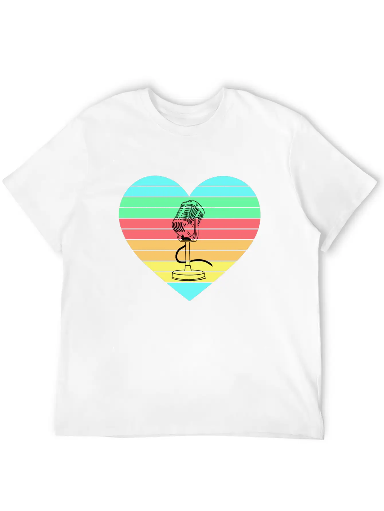 Microphone Heart Rainbow Design Basic Graphic T-Shirt – Daily Comfort In Soft Cotton