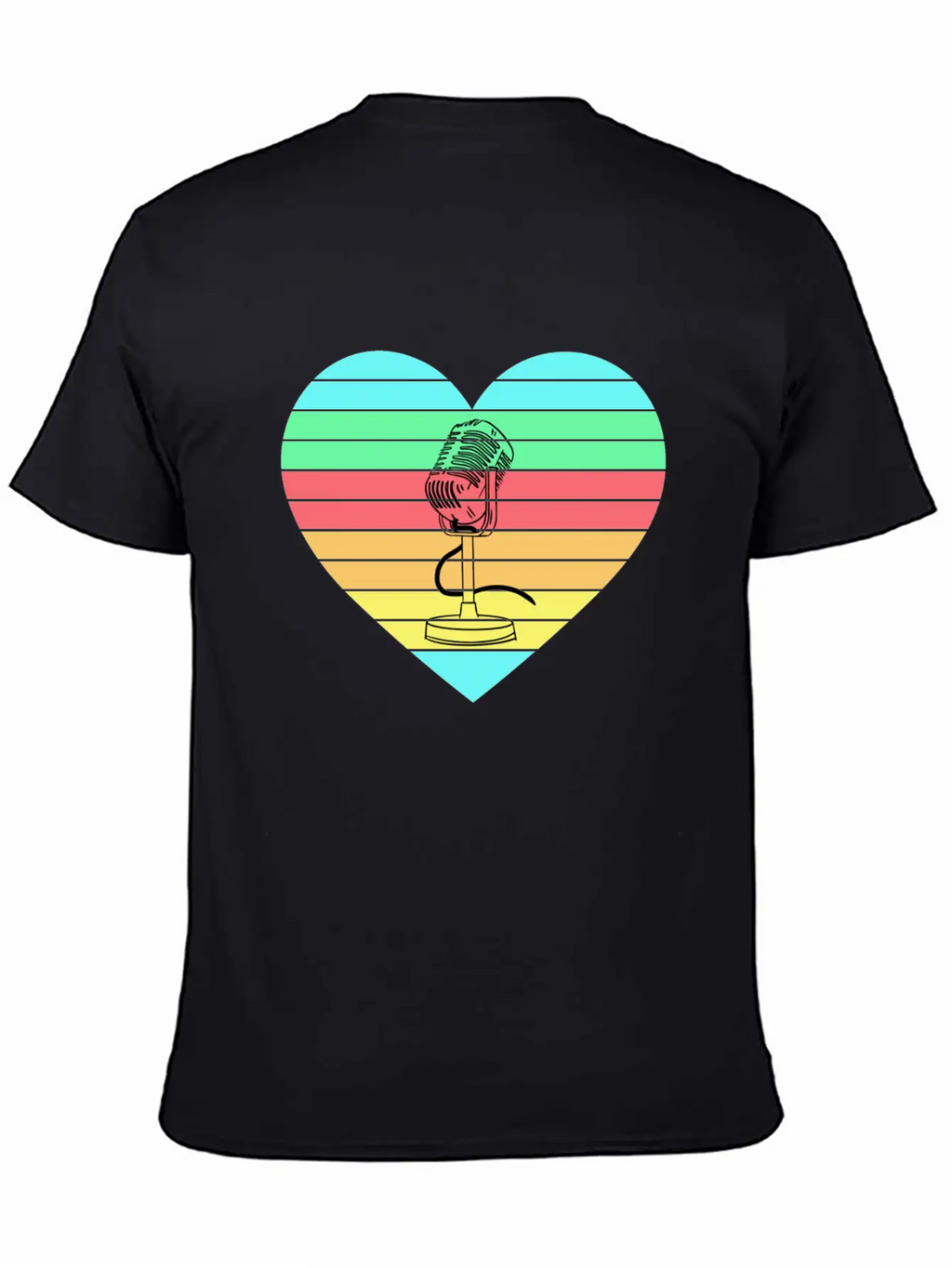 Microphone Heart Rainbow Design Basic Graphic T-Shirt – Daily Comfort In Soft Cotton