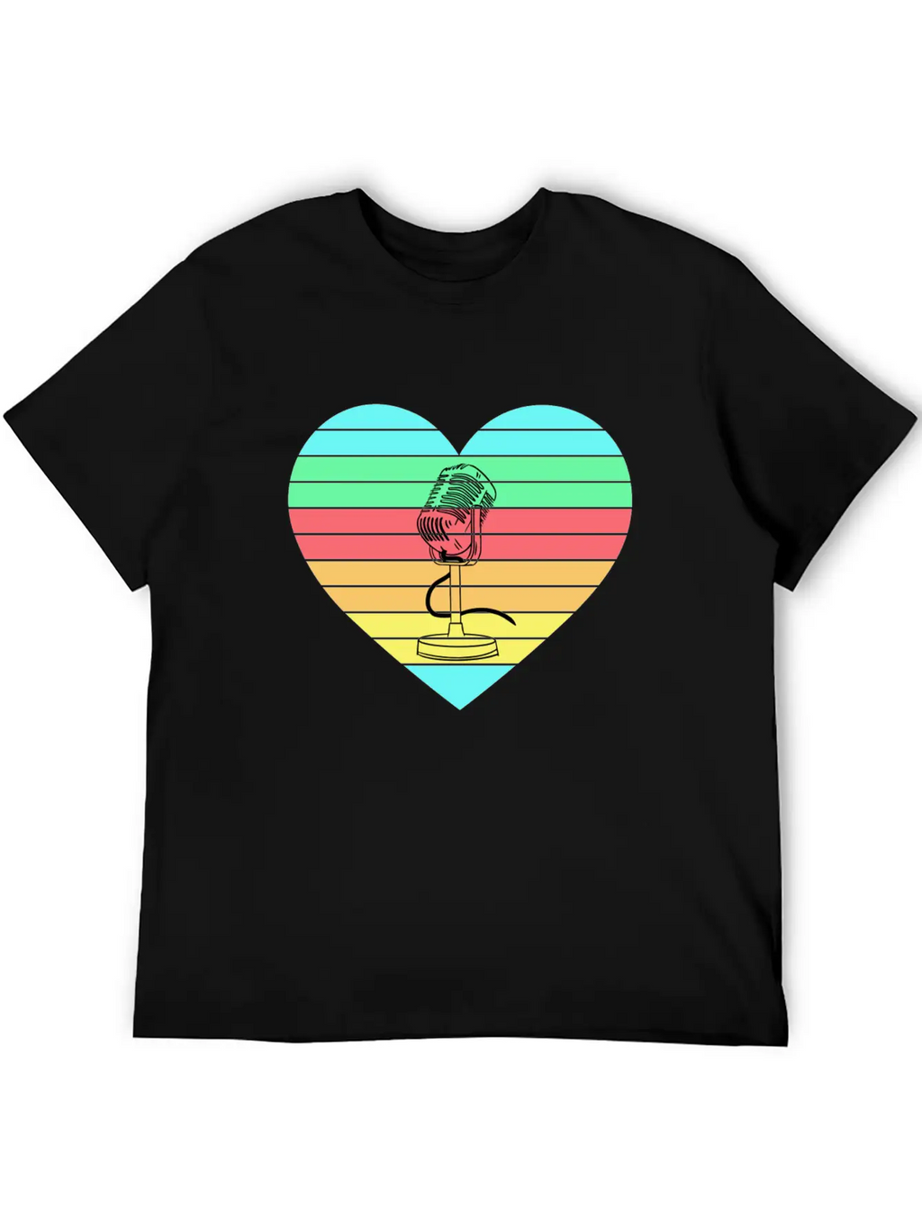 Microphone Heart Rainbow Design Basic Graphic T-Shirt – Daily Comfort In Soft Cotton