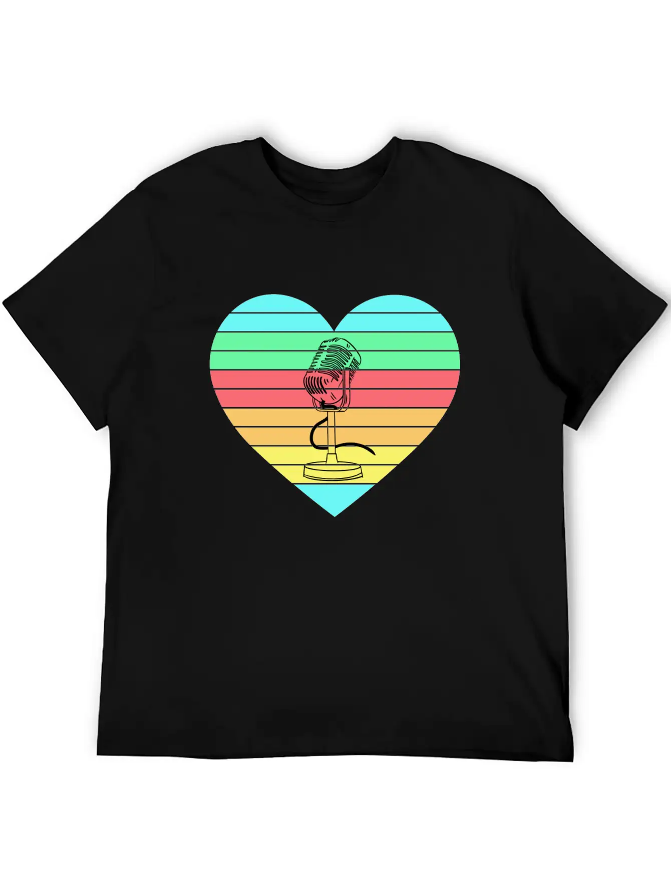 Microphone Heart Rainbow Design Basic Graphic T-Shirt – Daily Comfort In Soft Cotton