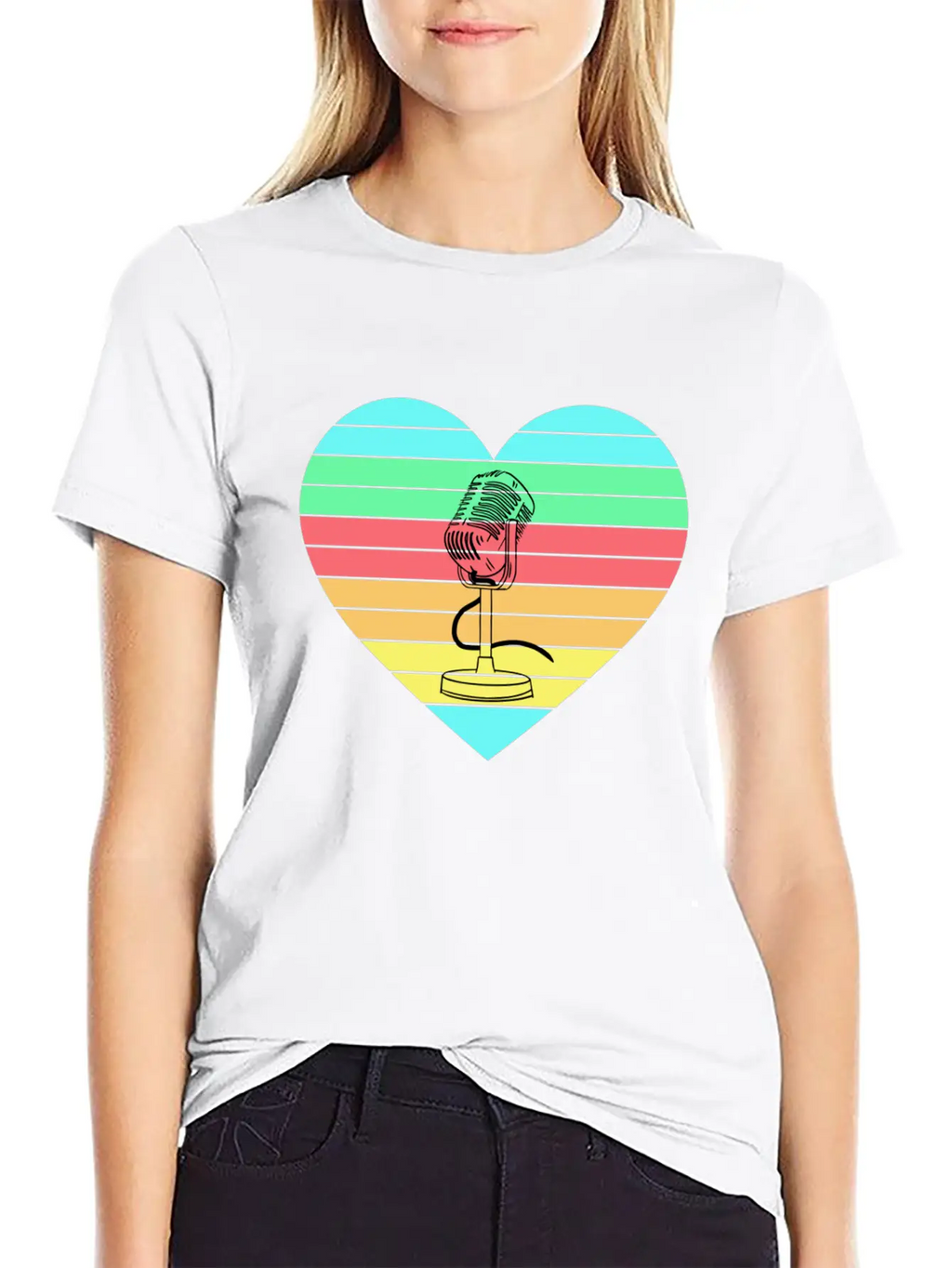 Microphone Heart Rainbow Design Basic Graphic T-Shirt – Daily Comfort In Soft Cotton