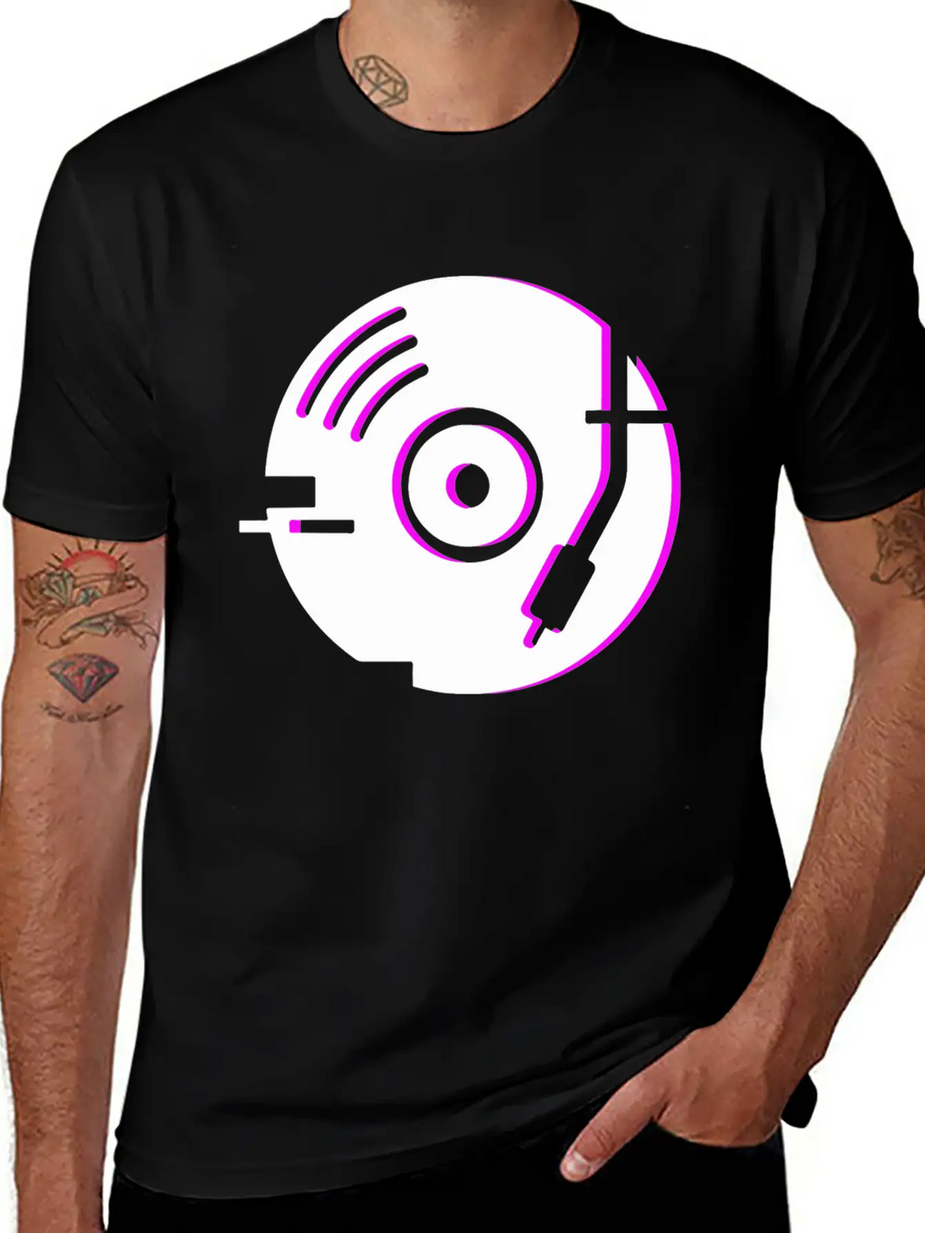Minimal Glitch Vinyl Record Player Stylish Everyday T-Shirt – Unisex Basic Cotton Tee