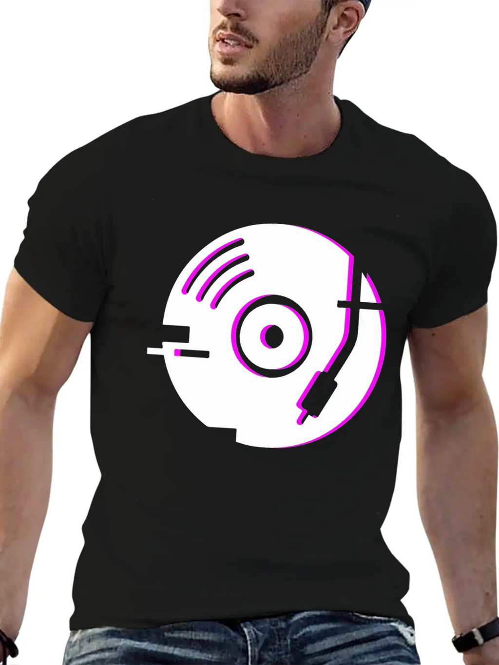 Minimal Glitch Vinyl Record Player Stylish Everyday T-Shirt – Unisex Basic Cotton Tee