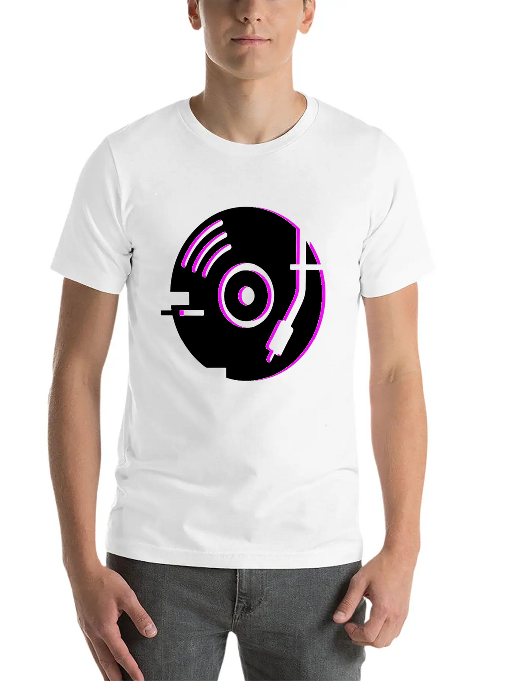 Minimal Glitch Vinyl Record Player Stylish Everyday T-Shirt – Unisex Basic Cotton Tee