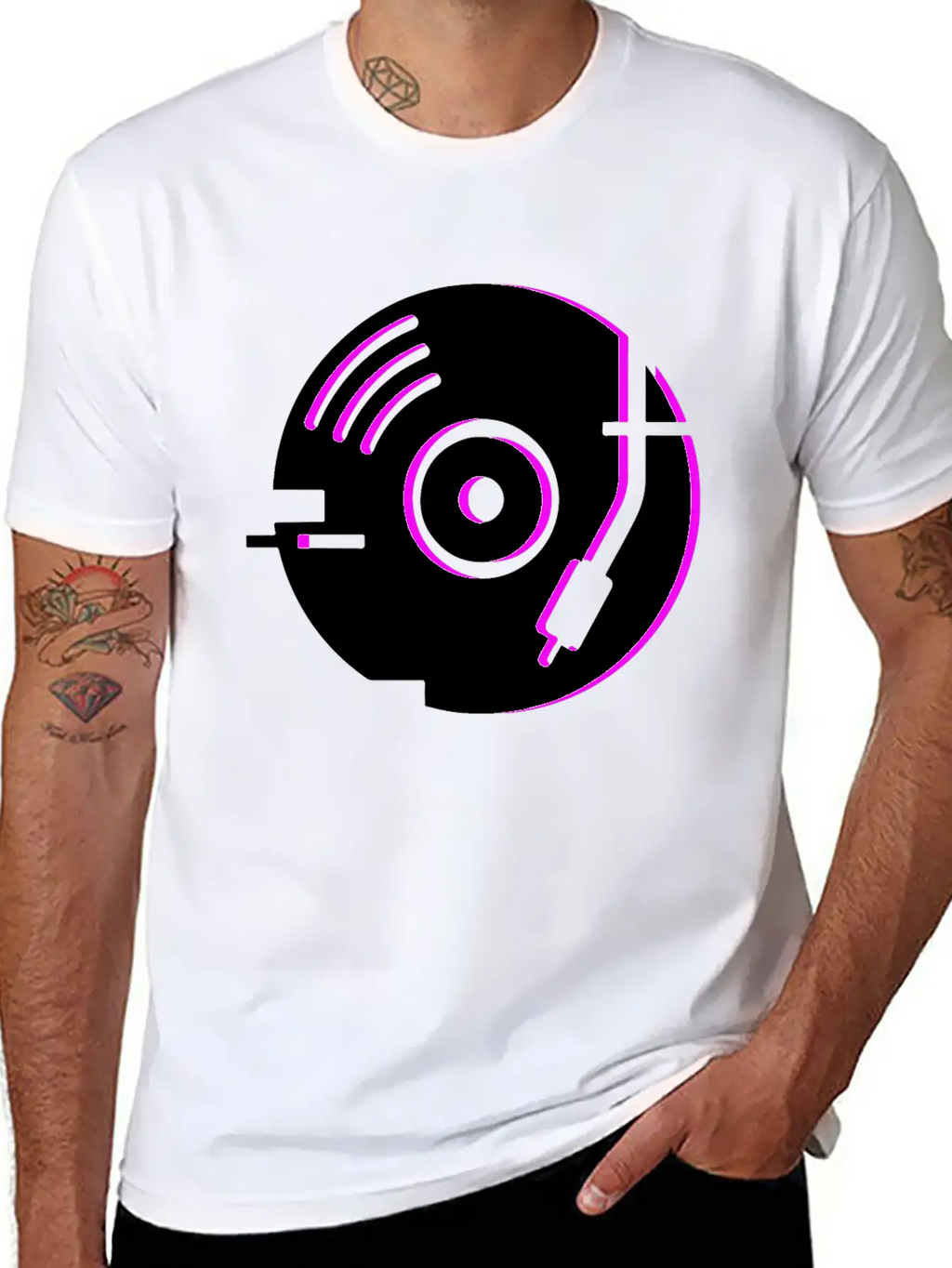 Minimal Glitch Vinyl Record Player Stylish Everyday T-Shirt – Unisex Basic Cotton Tee