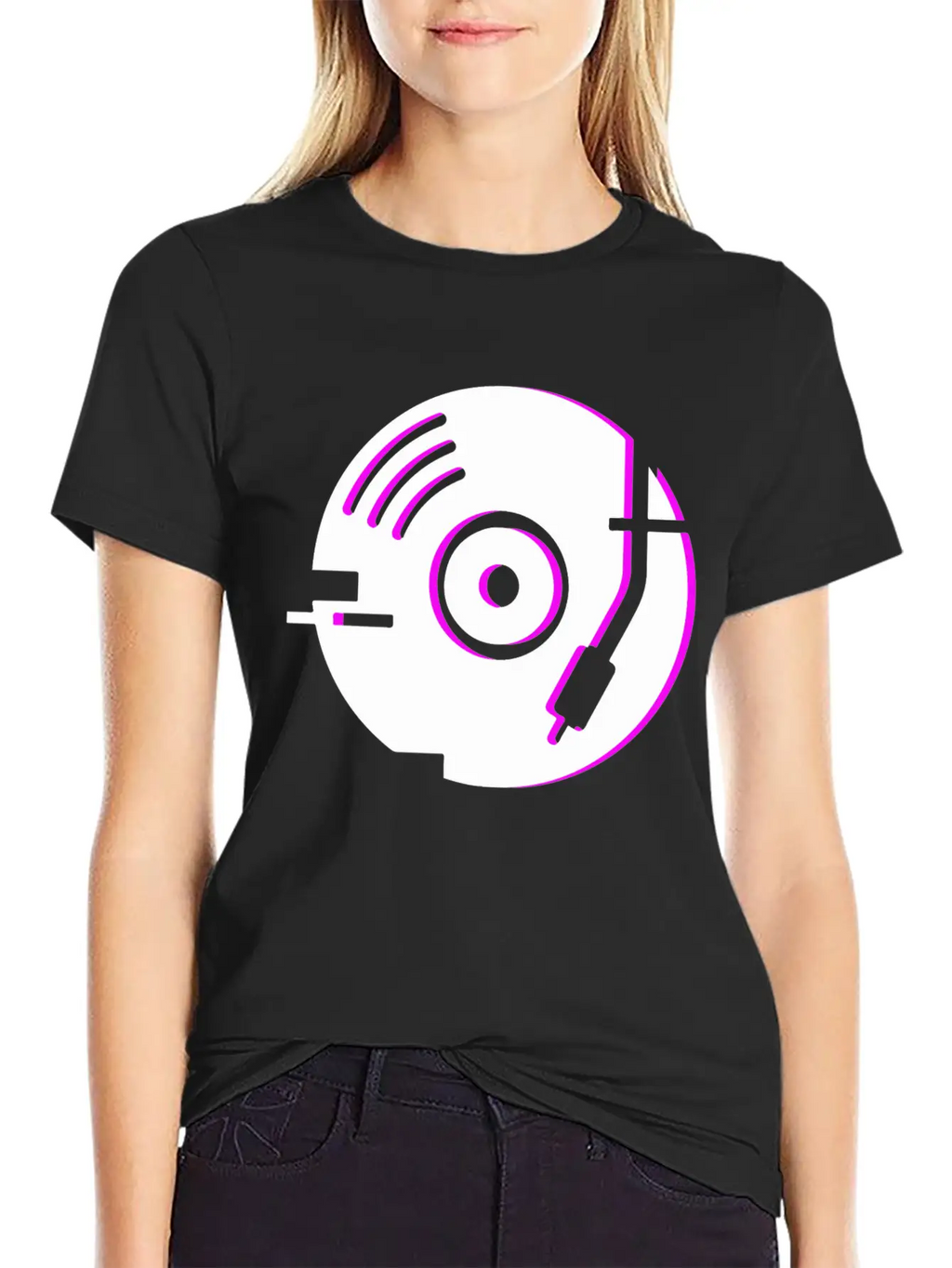 Minimal Glitch Vinyl Record Player Stylish Everyday T-Shirt – Unisex Basic Cotton Tee