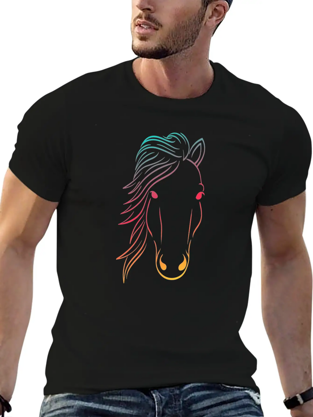 Minimal Neon Horse Design Horsing Shirt For Horse Breathable Soft Cotton T-Shirt – Timeless Casual Look
