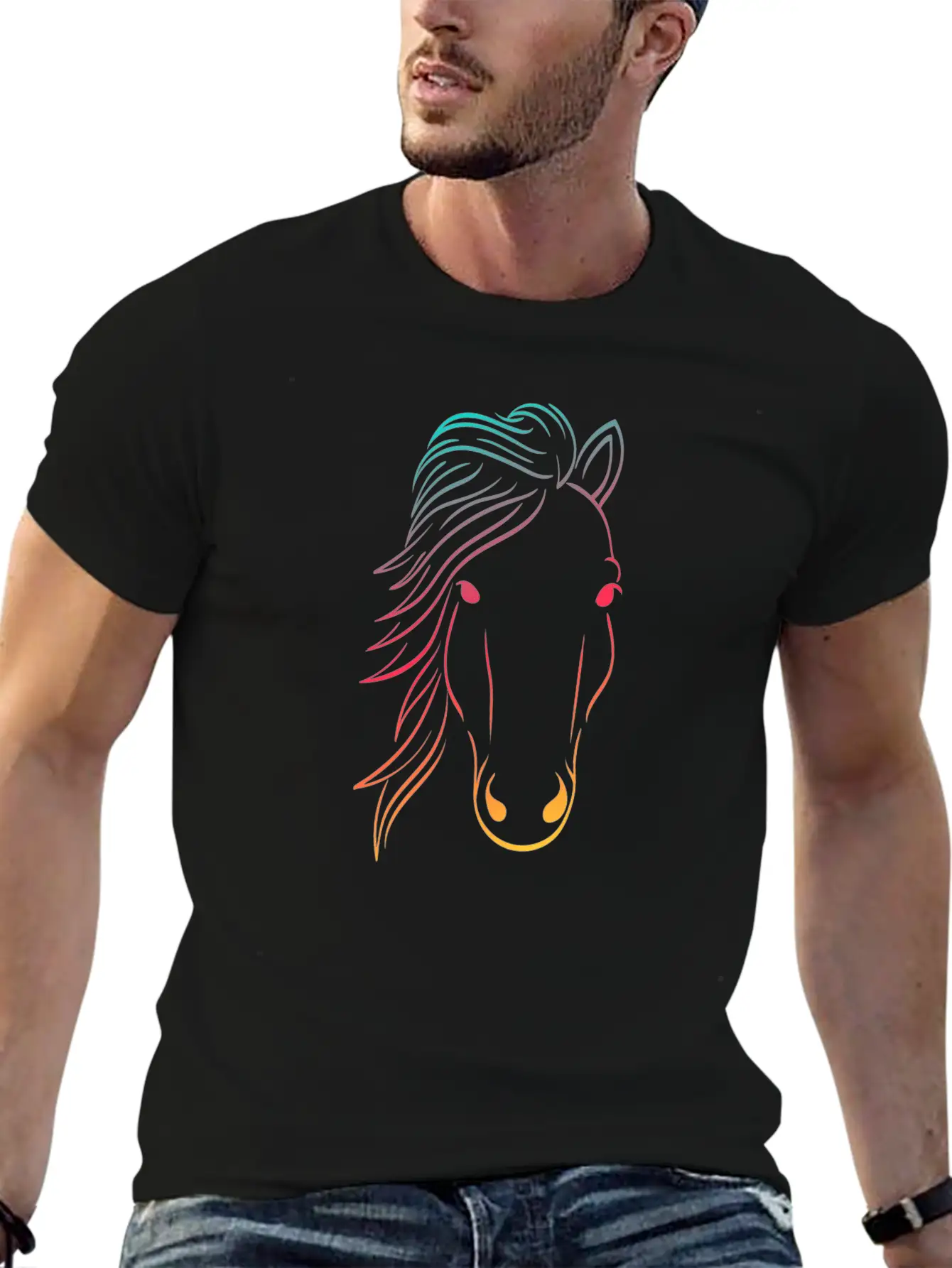 Minimal Neon Horse Design Horsing Shirt For Horse Breathable Soft Cotton T-Shirt – Timeless Casual Look