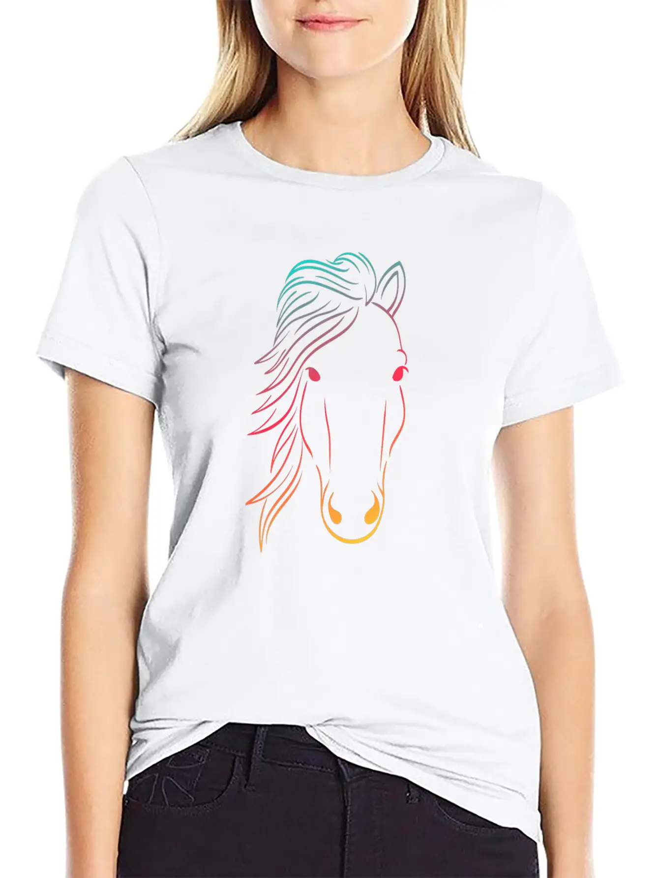 Minimal Neon Horse Design Horsing Shirt For Horse Breathable Soft Cotton T-Shirt – Timeless Casual Look