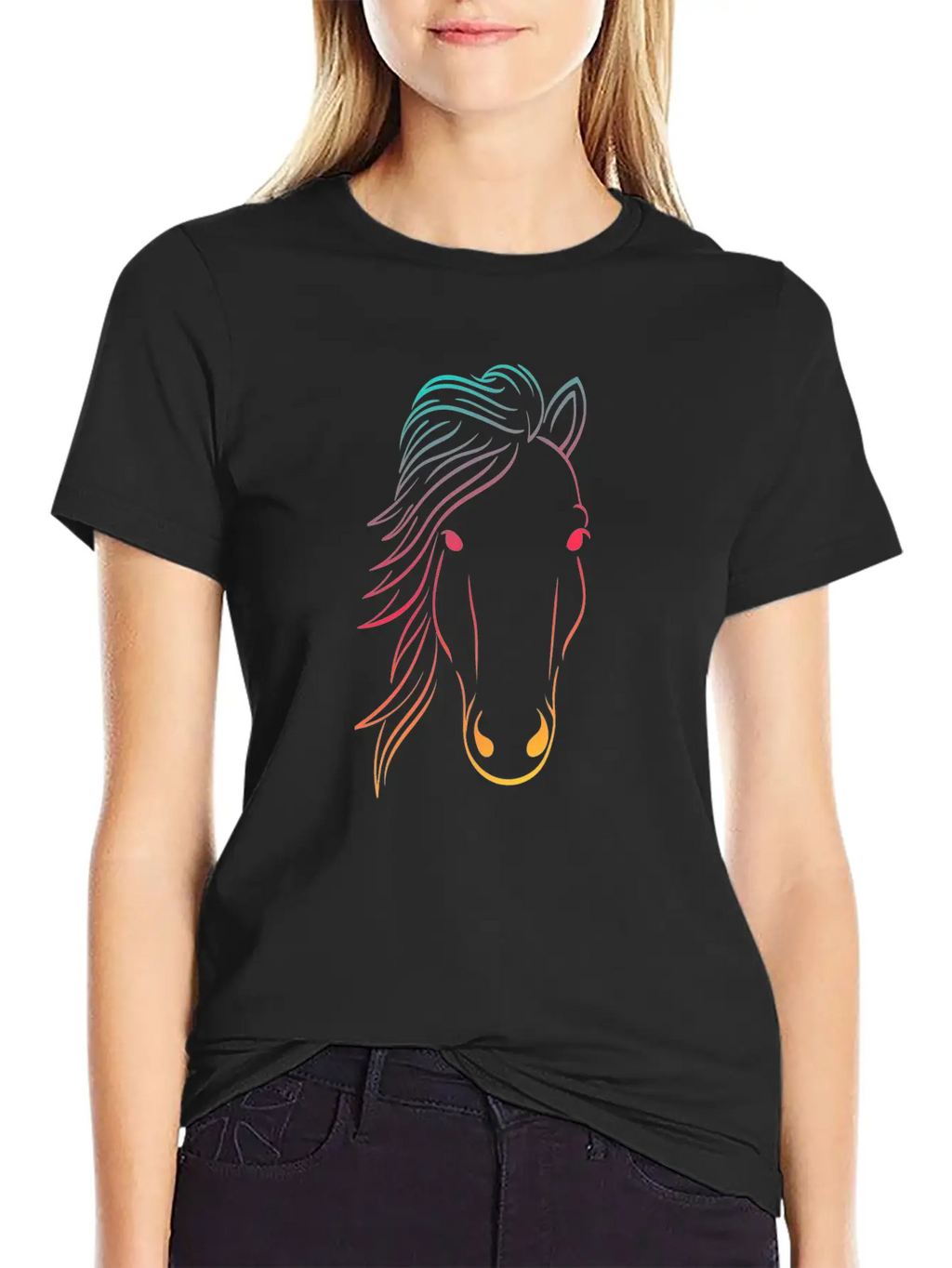 Minimal Neon Horse Design Horsing Shirt For Horse Breathable Soft Cotton T-Shirt – Timeless Casual Look