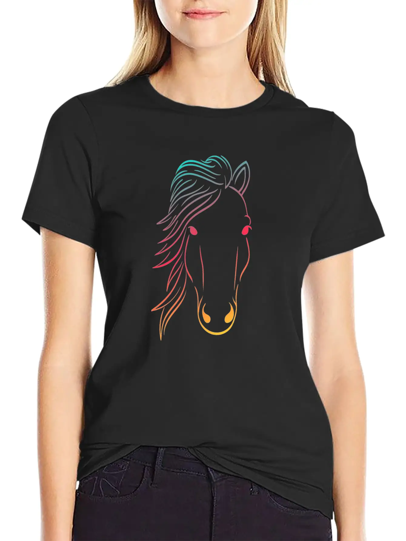 Minimal Neon Horse Design Horsing Shirt For Horse Breathable Soft Cotton T-Shirt – Timeless Casual Look