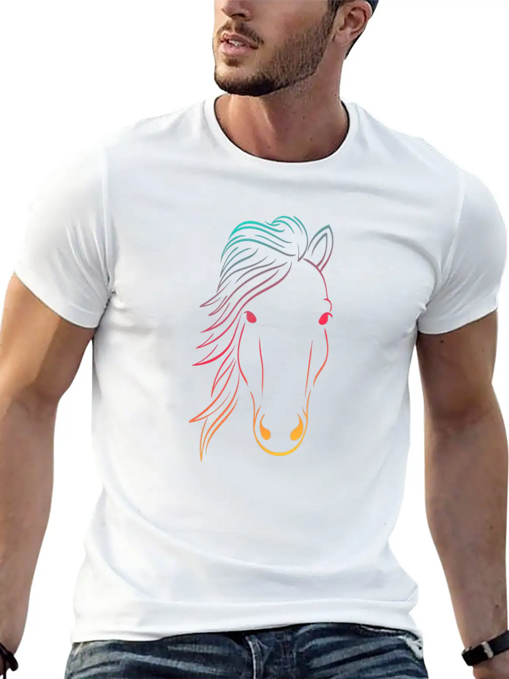 Minimal Neon Horse Design Horsing Shirt For Horse Breathable Soft Cotton T-Shirt – Timeless Casual Look