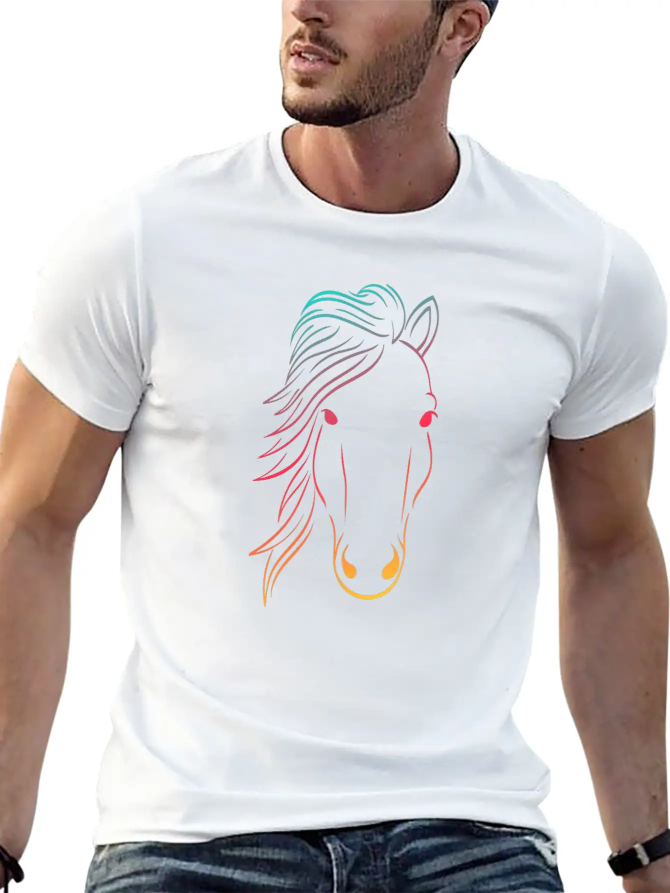 Minimal Neon Horse Design Horsing Shirt For Horse Breathable Soft Cotton T-Shirt – Timeless Casual Look