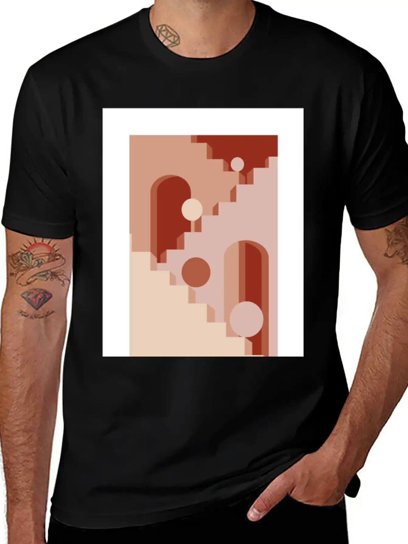 Minimalist Architecture Line Art Print - Soft Tone Classic Cotton Tee – Unisex Comfort For Any Season