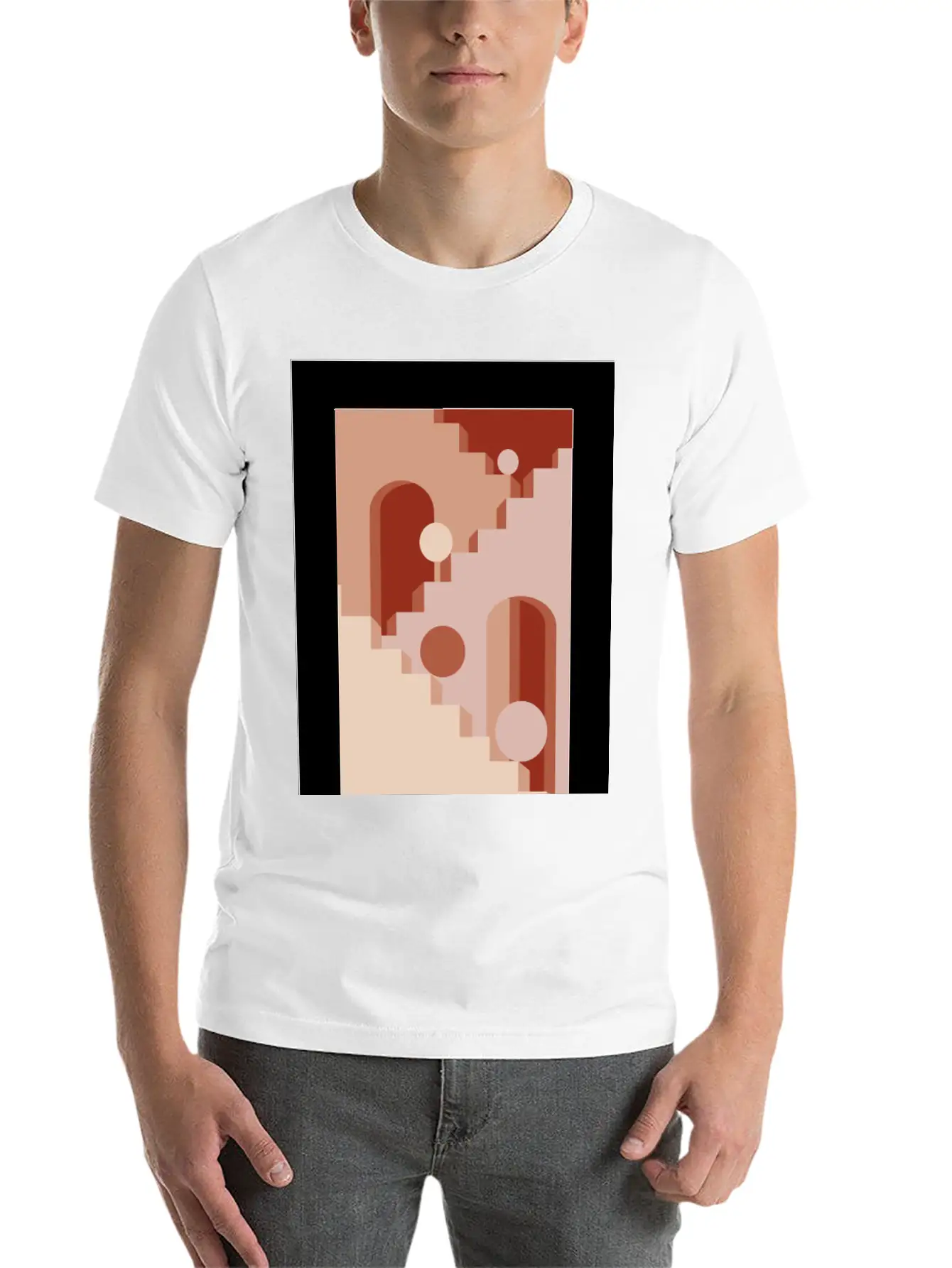 Minimalist Architecture Line Art Print - Soft Tone Classic Cotton Tee – Unisex Comfort For Any Season