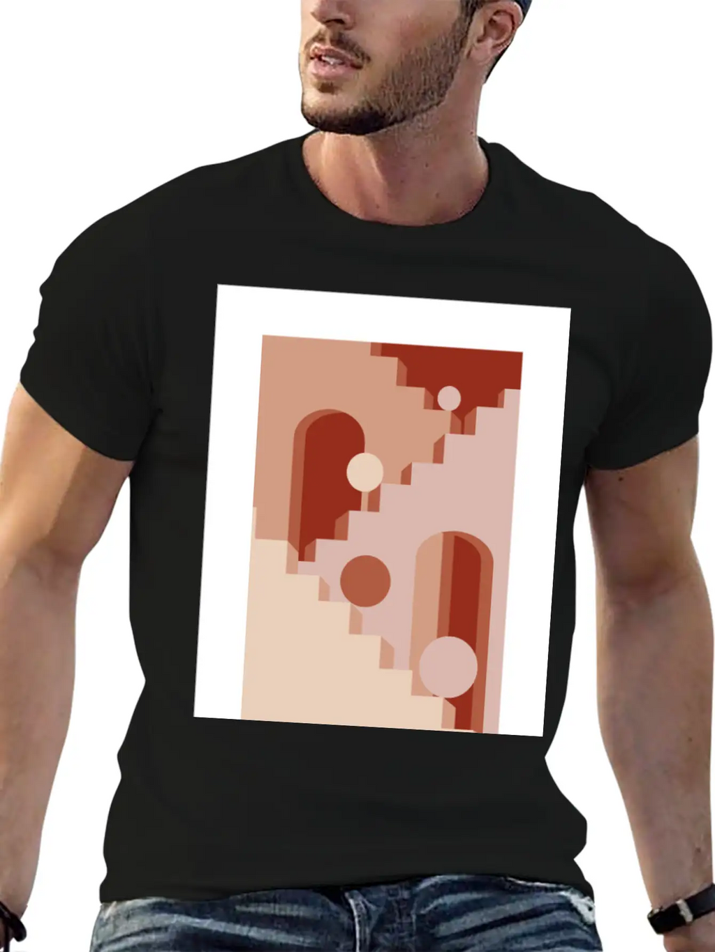 Minimalist Architecture Line Art Print - Soft Tone Classic Cotton Tee – Unisex Comfort For Any Season