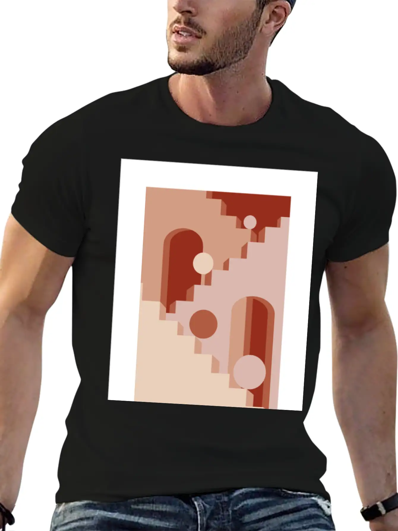 Minimalist Architecture Line Art Print - Soft Tone Classic Cotton Tee – Unisex Comfort For Any Season