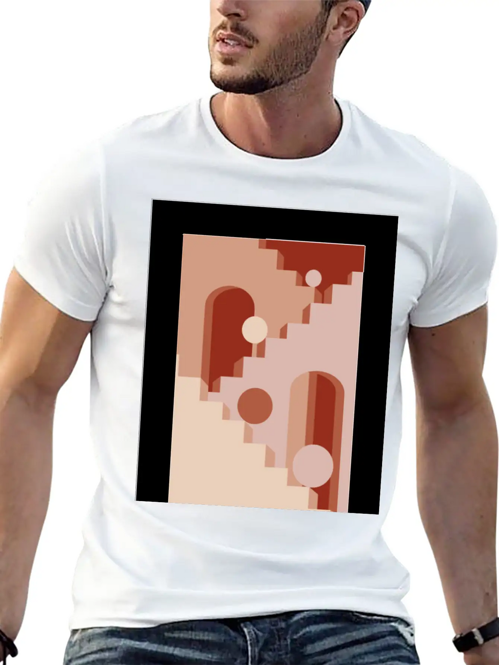Minimalist Architecture Line Art Print - Soft Tone Classic Cotton Tee – Unisex Comfort For Any Season