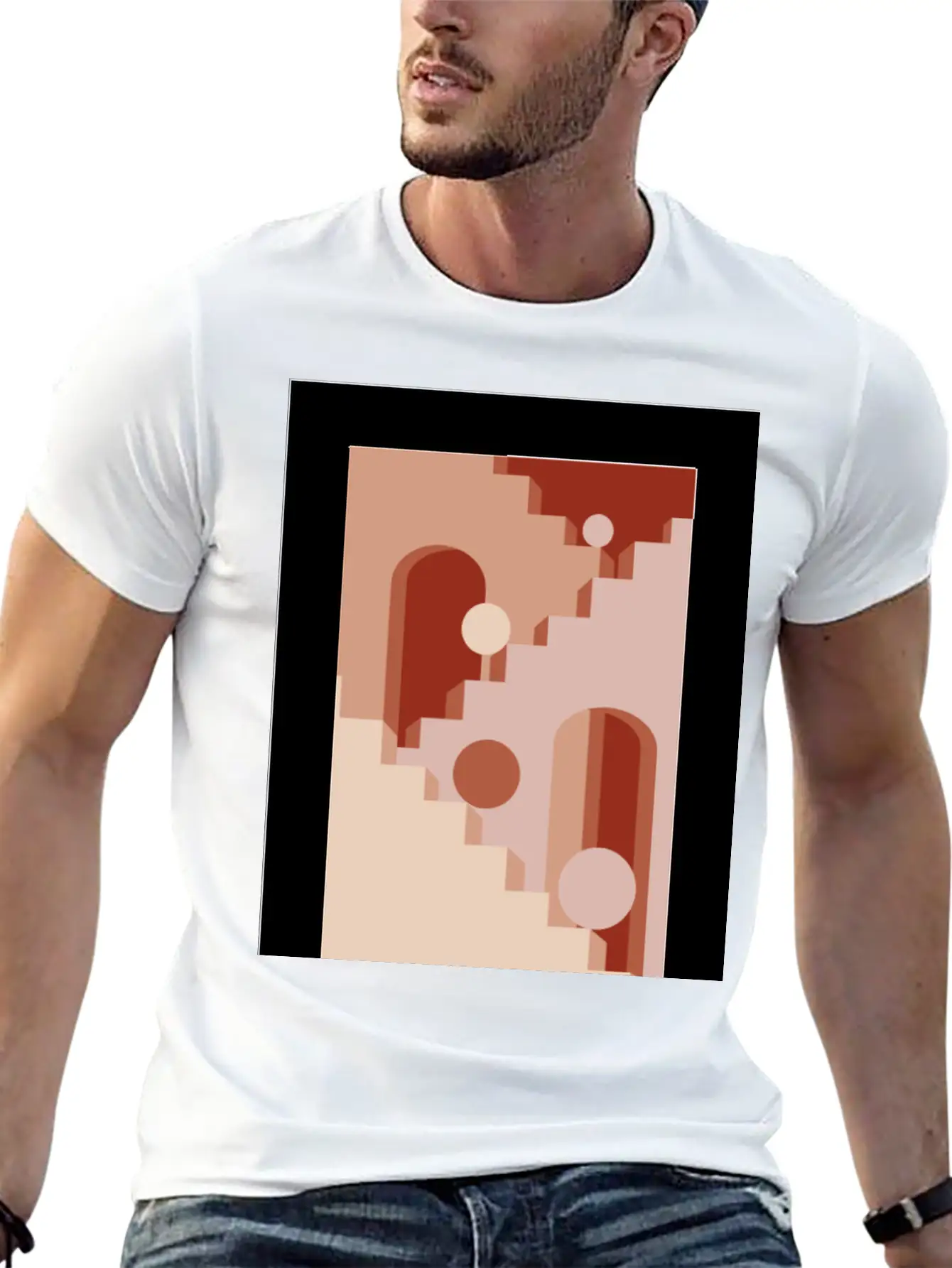Minimalist Architecture Line Art Print - Soft Tone Classic Cotton Tee – Unisex Comfort For Any Season