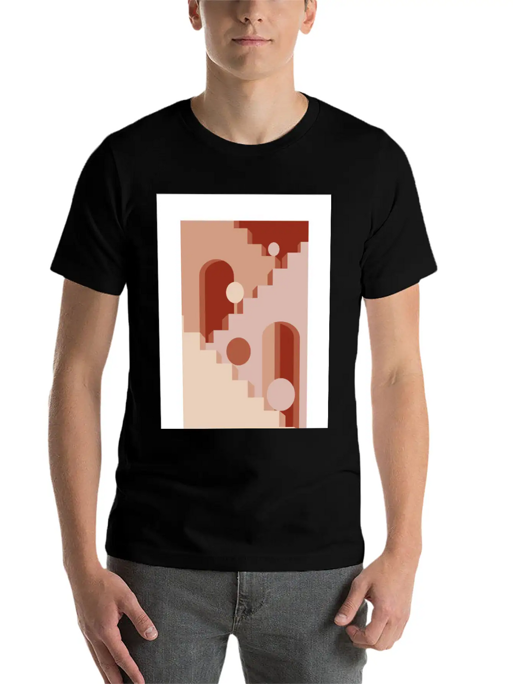 Minimalist Architecture Line Art Print - Soft Tone Classic Cotton Tee – Unisex Comfort For Any Season