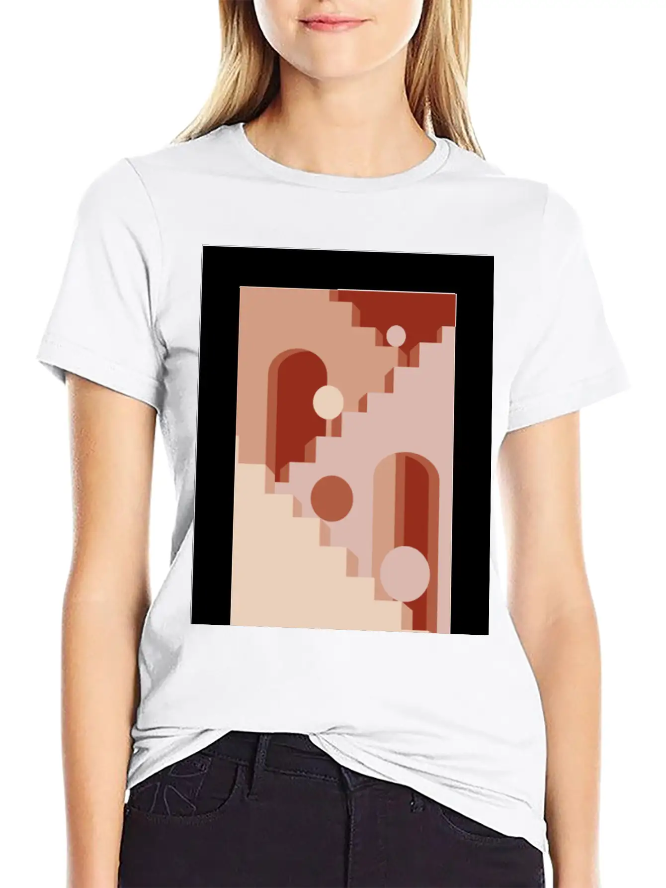 Minimalist Architecture Line Art Print - Soft Tone Classic Cotton Tee – Unisex Comfort For Any Season