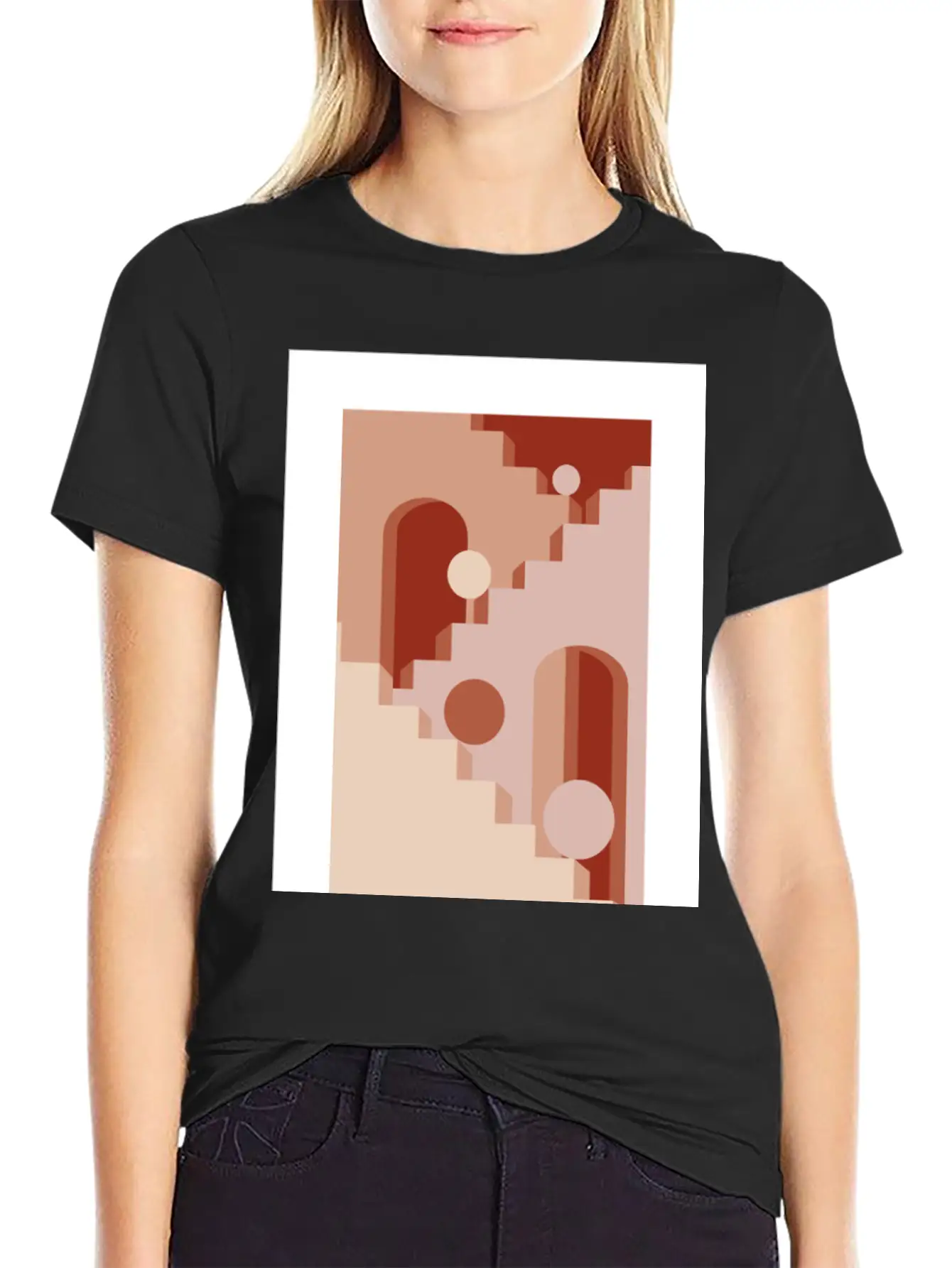Minimalist Architecture Line Art Print - Soft Tone Classic Cotton Tee – Unisex Comfort For Any Season