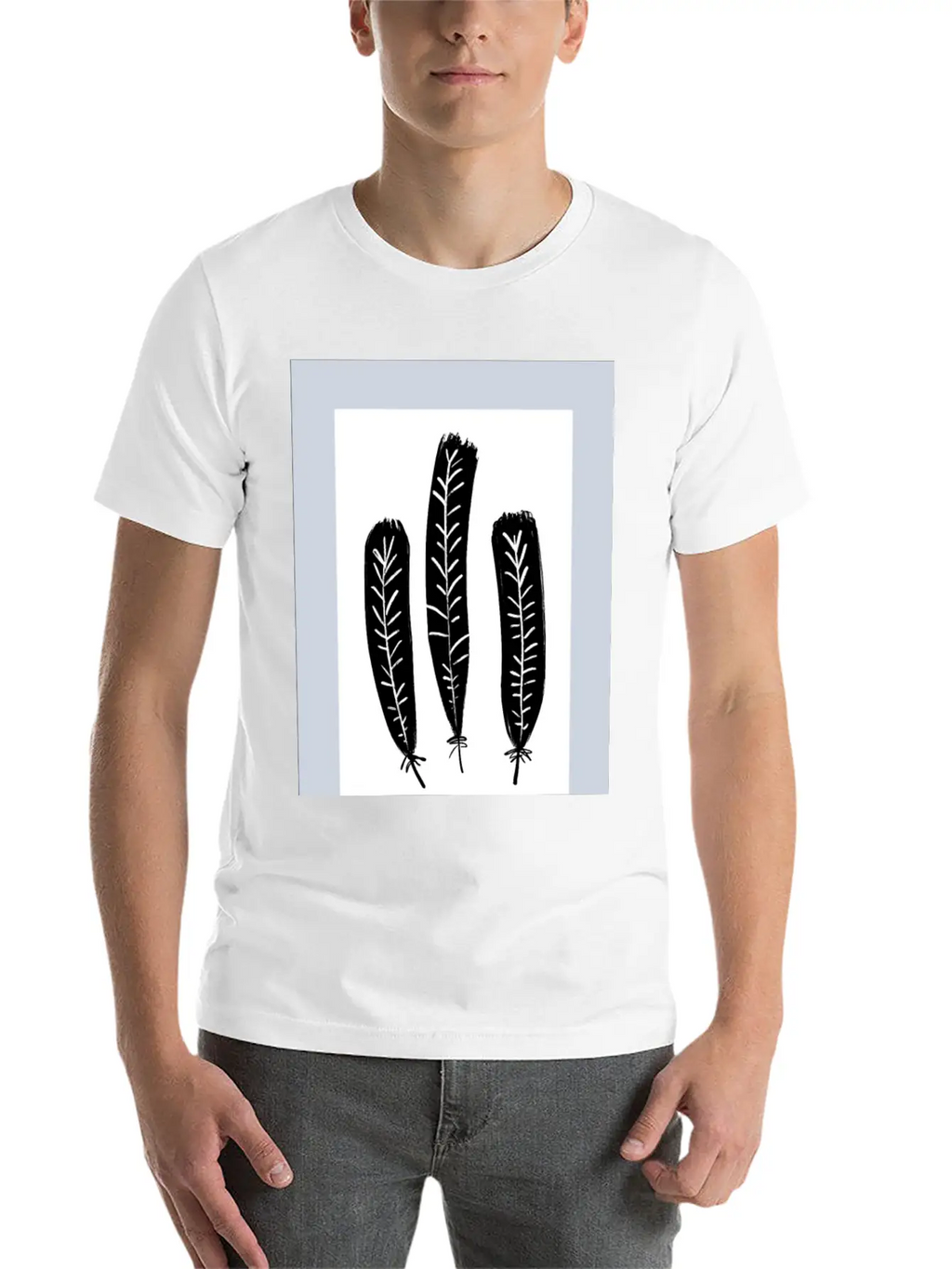 Minimalist Leaf Trio Line Art Print - Soft Pastel Essential Cotton Tee For Daily Outfits – Unisex Style