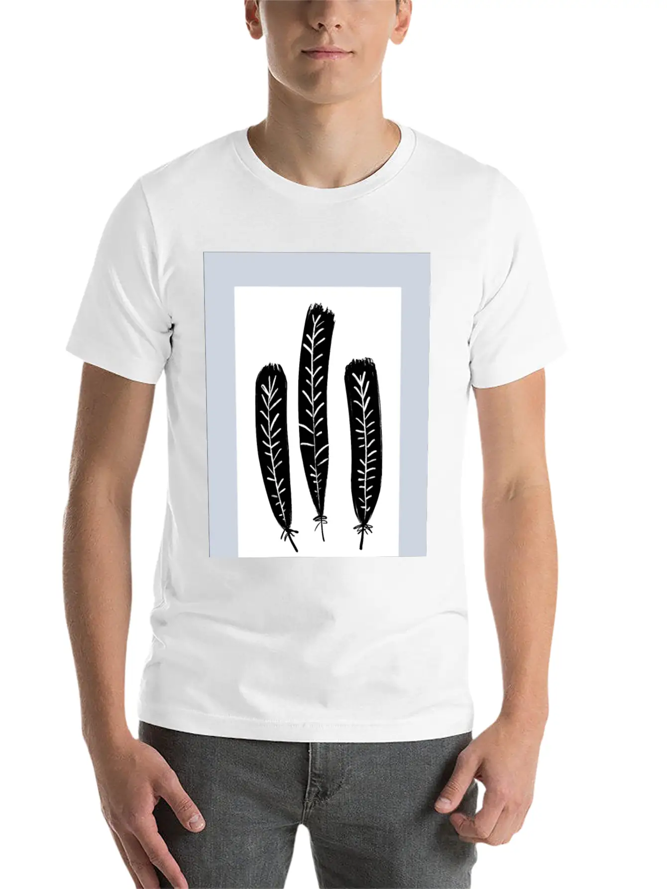 Minimalist Leaf Trio Line Art Print - Soft Pastel Essential Cotton Tee For Daily Outfits – Unisex Style