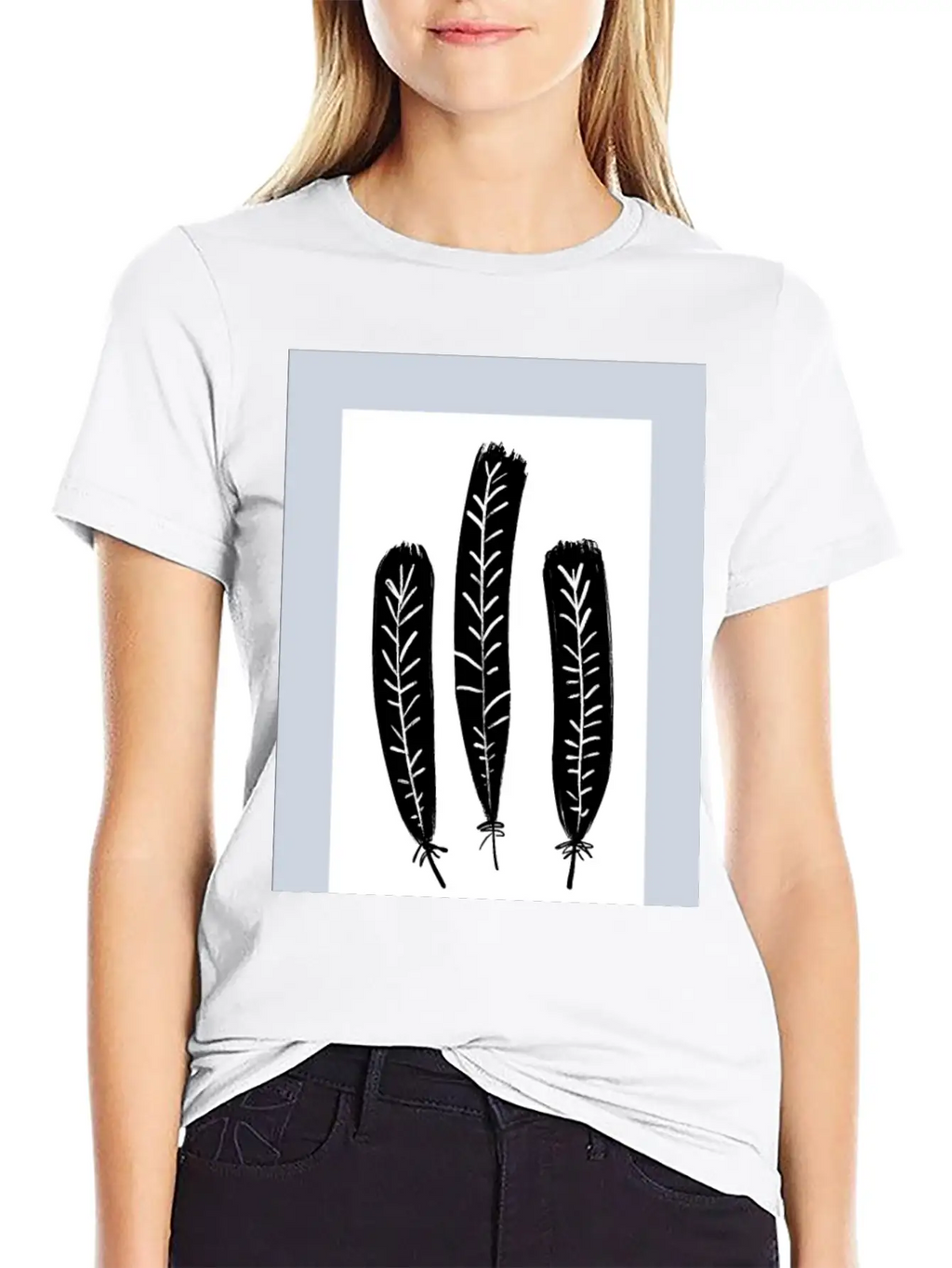 Minimalist Leaf Trio Line Art Print - Soft Pastel Essential Cotton Tee For Daily Outfits – Unisex Style